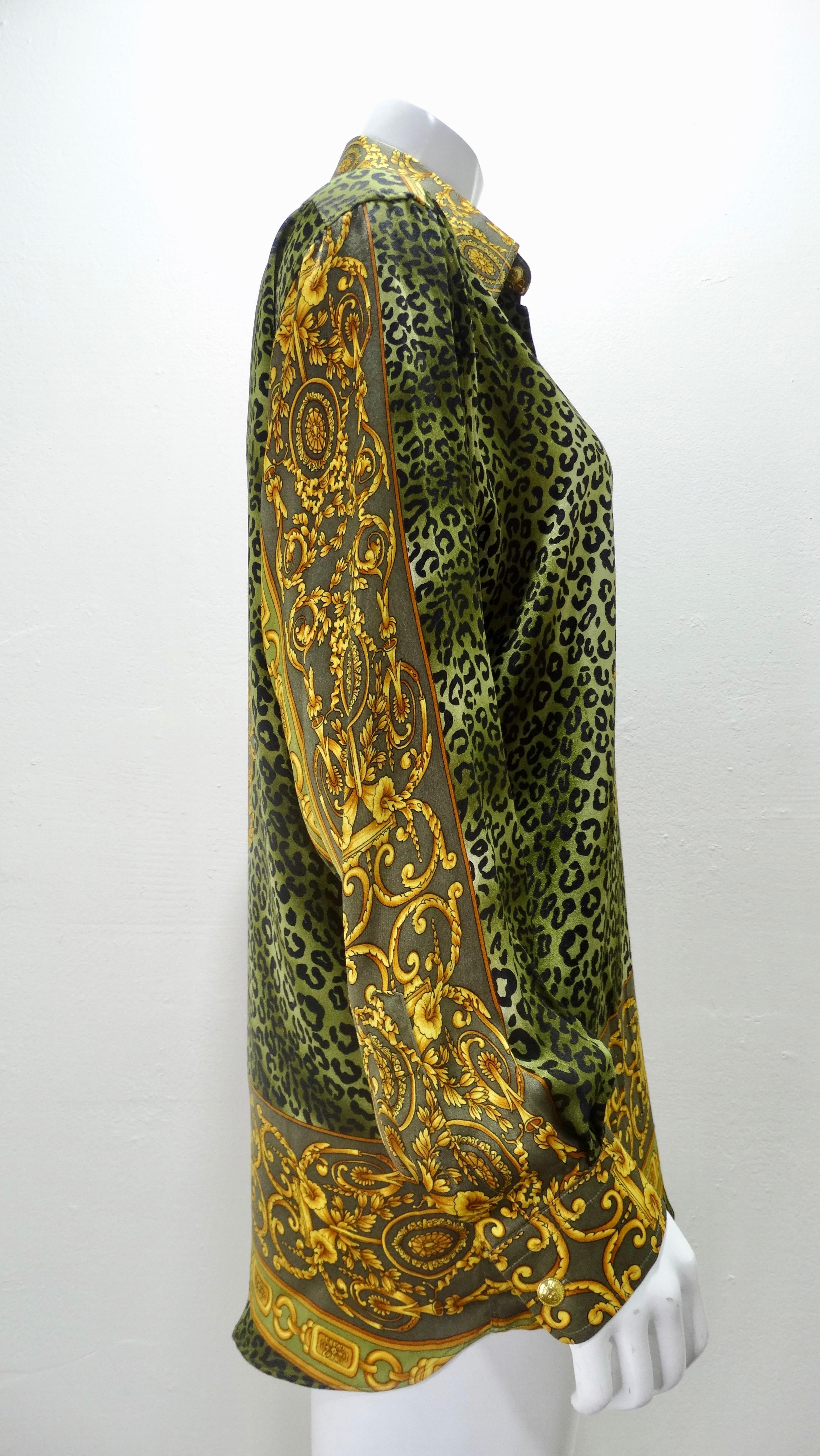 Gianni Versace Baroque Leopard Print Silk Blouse 2
