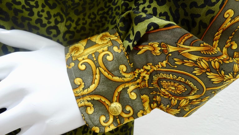 Gianni Versace Baroque Leopard Print Silk Blouse For Sale 6