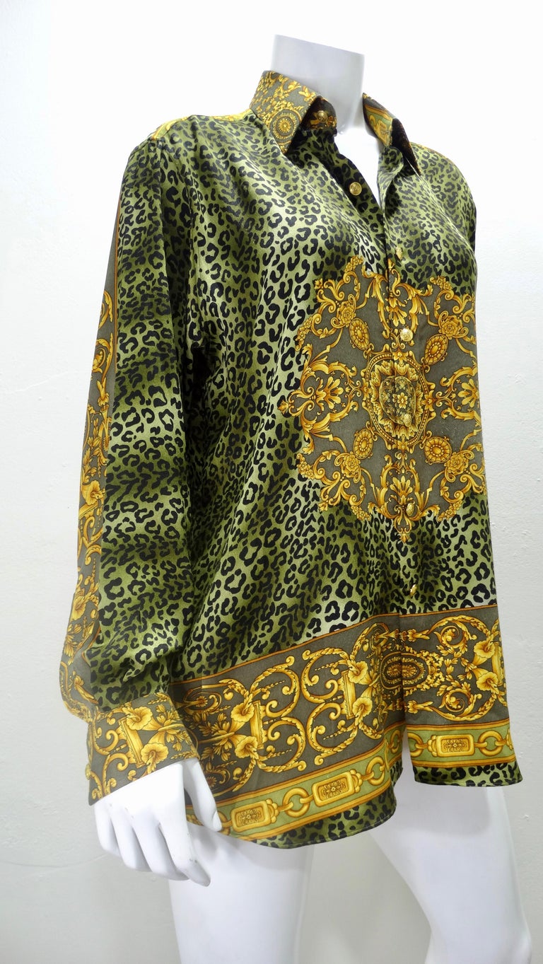 Gianni Versace Baroque Leopard Print Silk Blouse For Sale 7