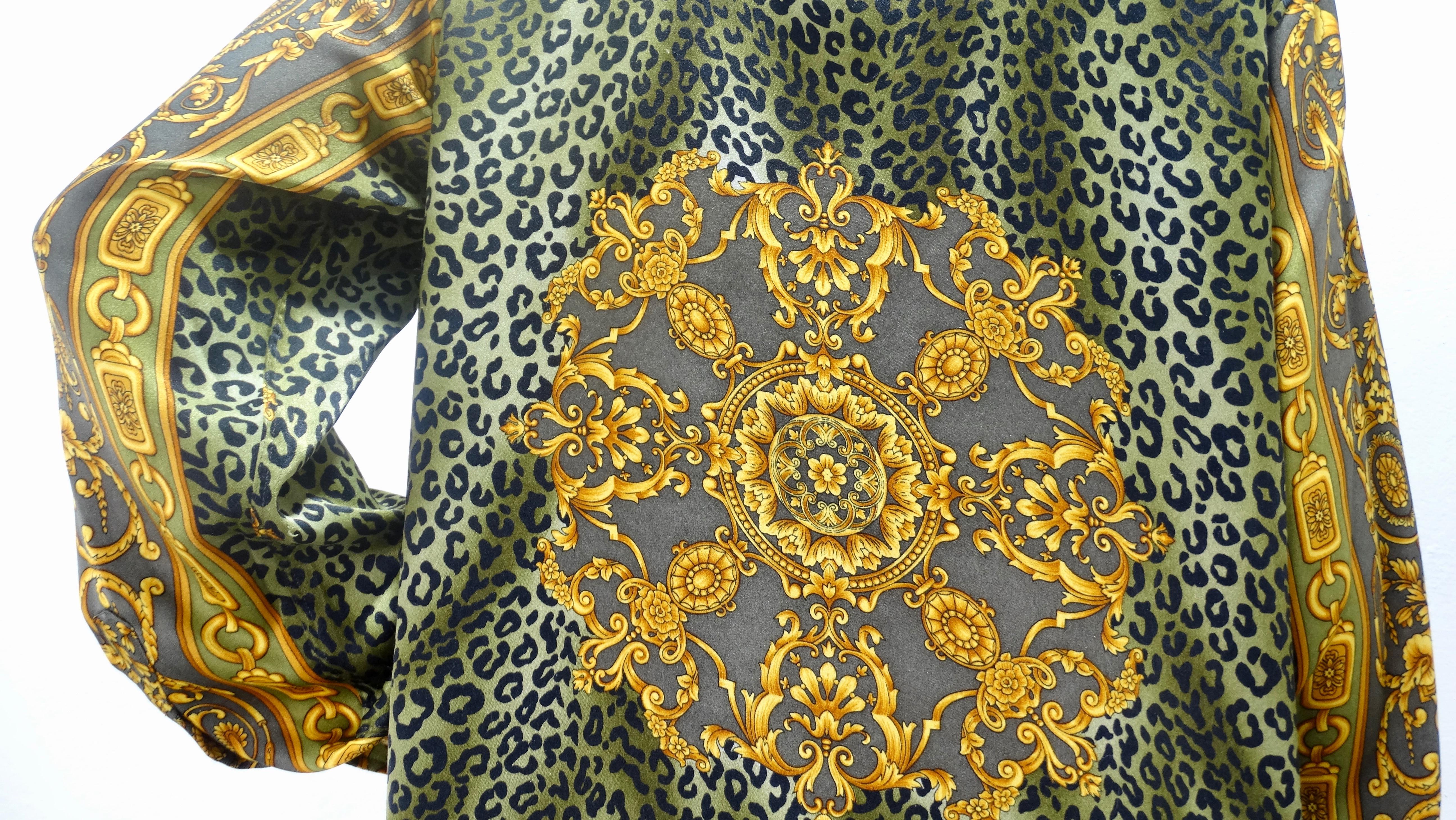 Gianni Versace Baroque Leopard Print Silk Blouse 5