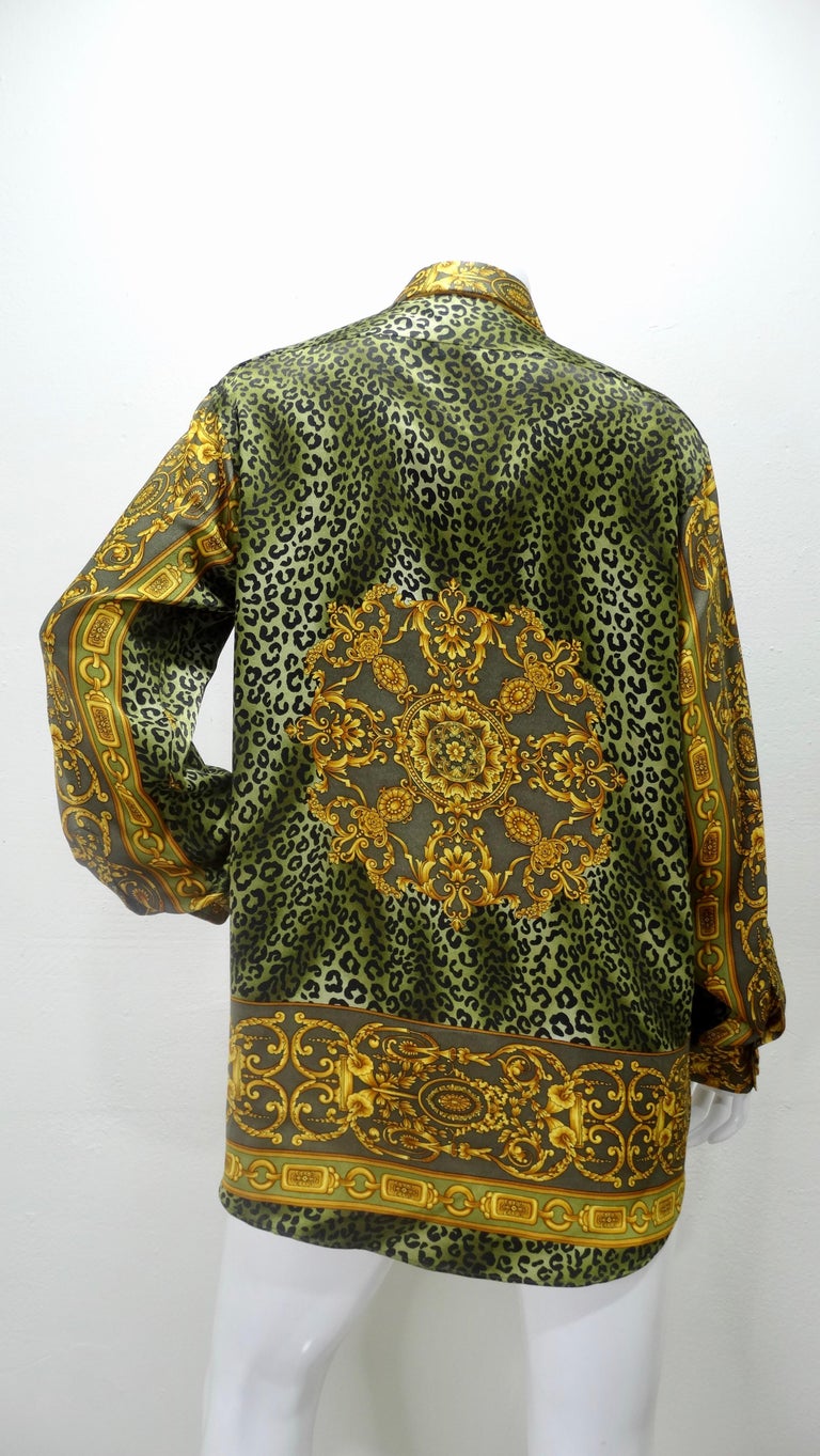Gianni Versace Baroque Leopard Print Silk Blouse For Sale 2