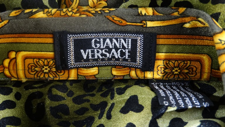 Gianni Versace Baroque Leopard Print Silk Blouse For Sale 3
