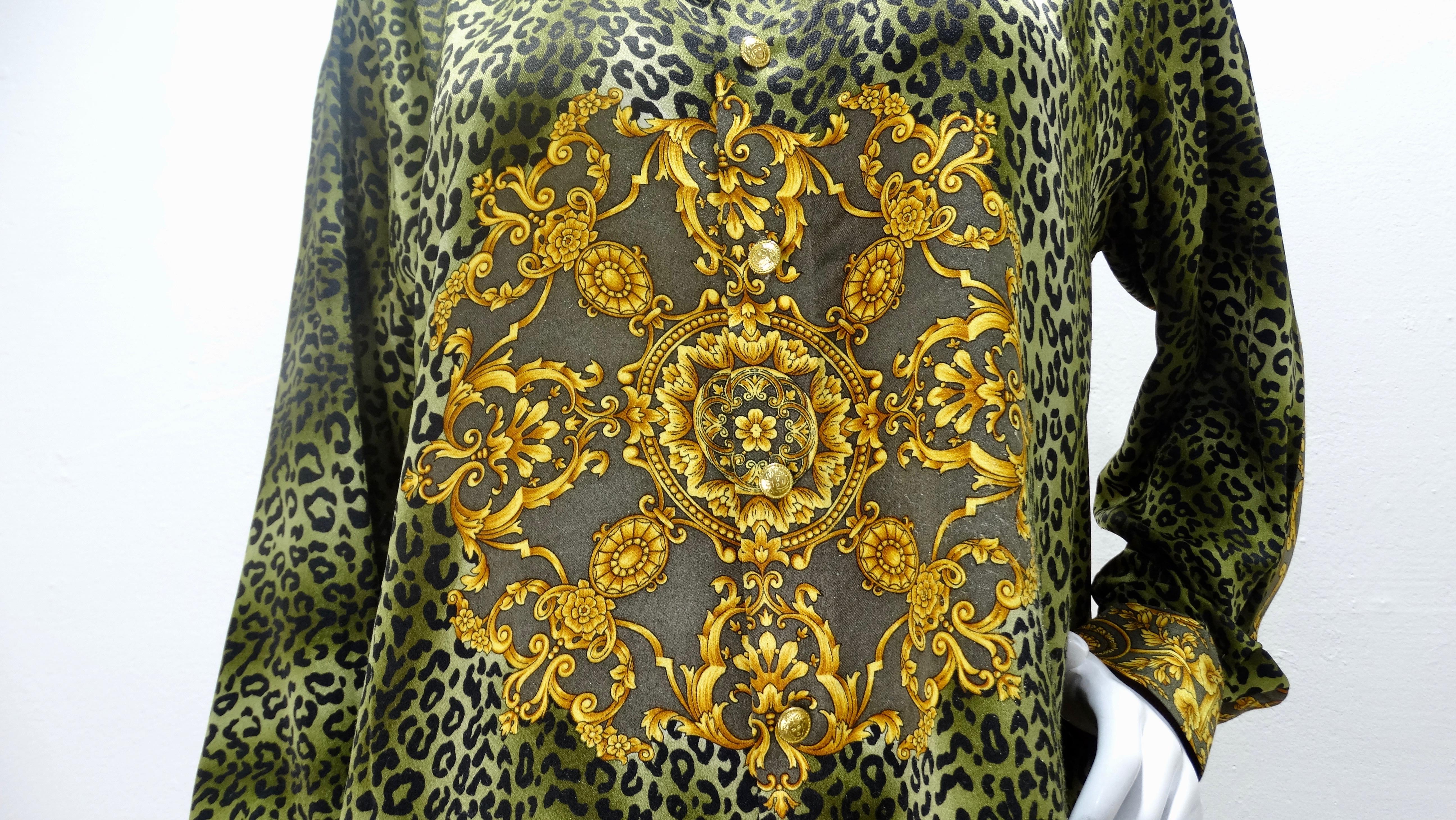 Gianni Versace Baroque Leopard Print Silk Blouse 1