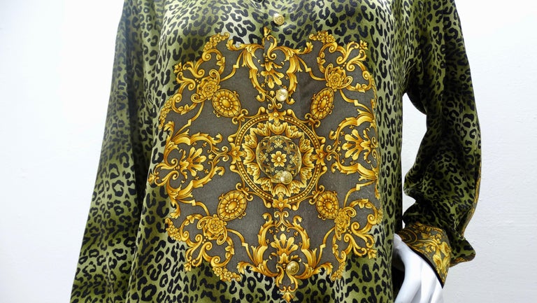Gianni Versace Baroque Leopard Print Silk Blouse For Sale 4