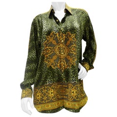 Gianni Versace Baroque Leopard Print Silk Blouse