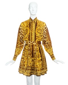 Gianni Versace baroque leopard printed silk blouse and skirt ensemble, ss 1992