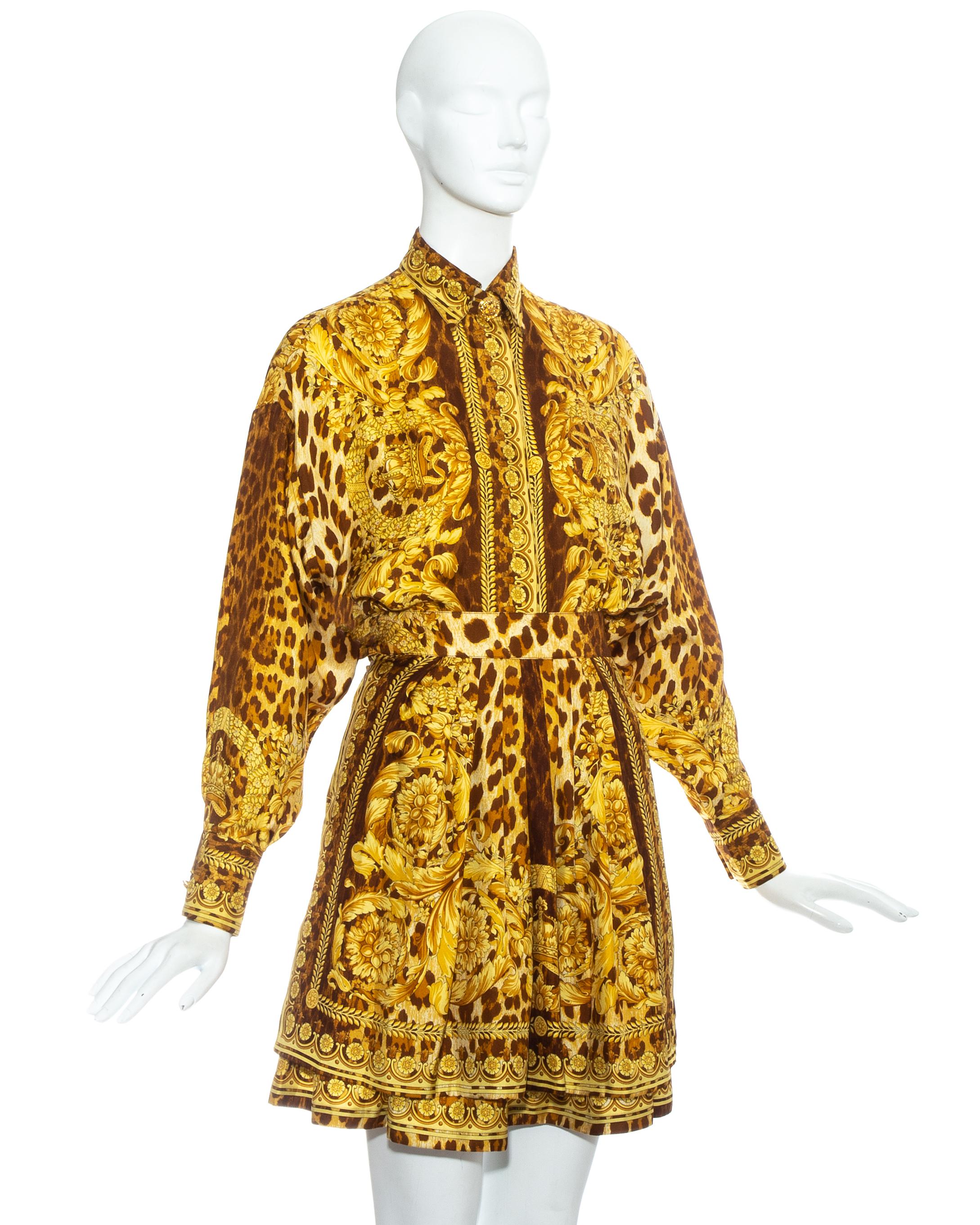 Gianni Versace baroque leopard printed silk blouse and skirt ensemble, ss 1992 In Good Condition In London, GB