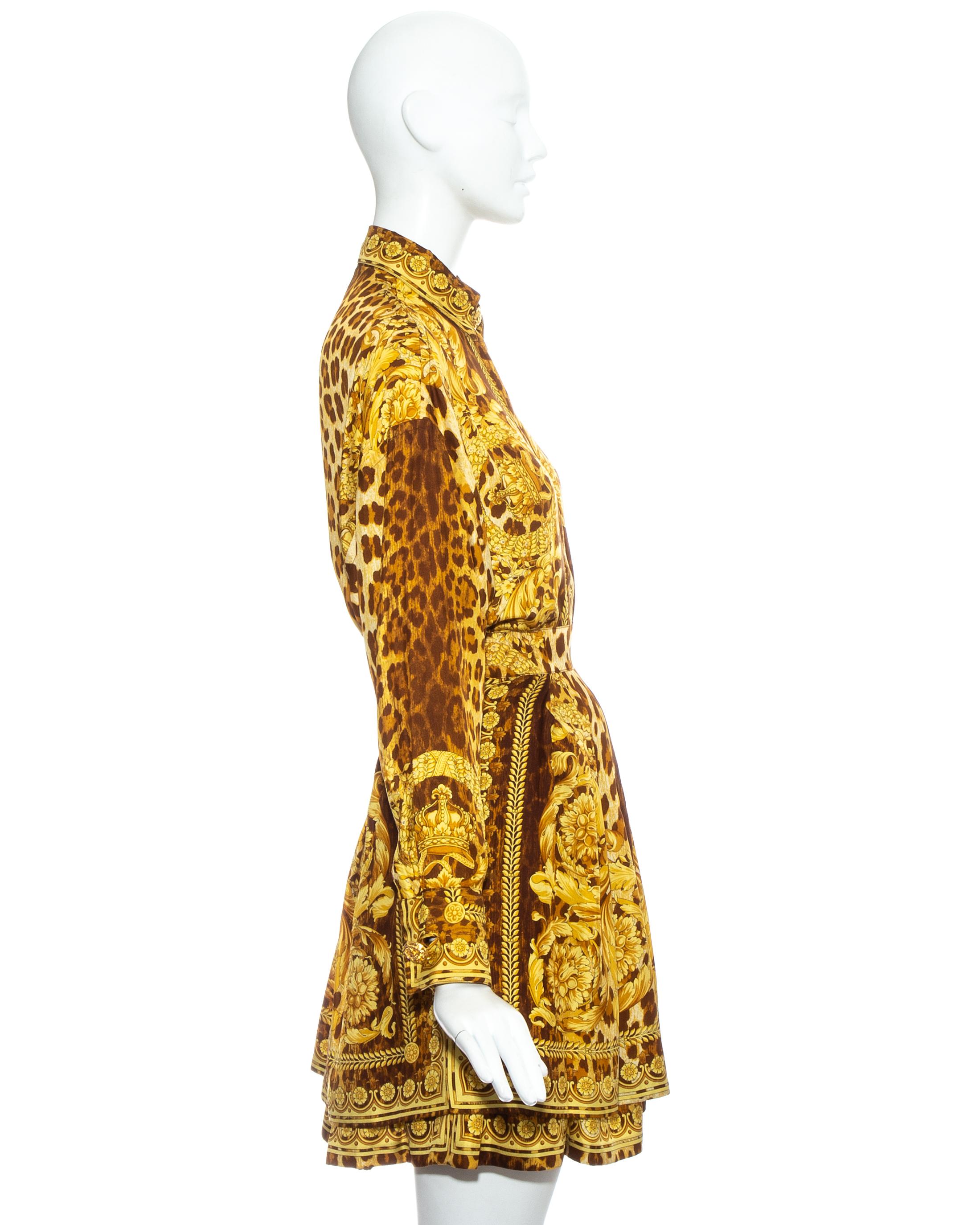 Women's Gianni Versace baroque leopard printed silk blouse and skirt ensemble, ss 1992