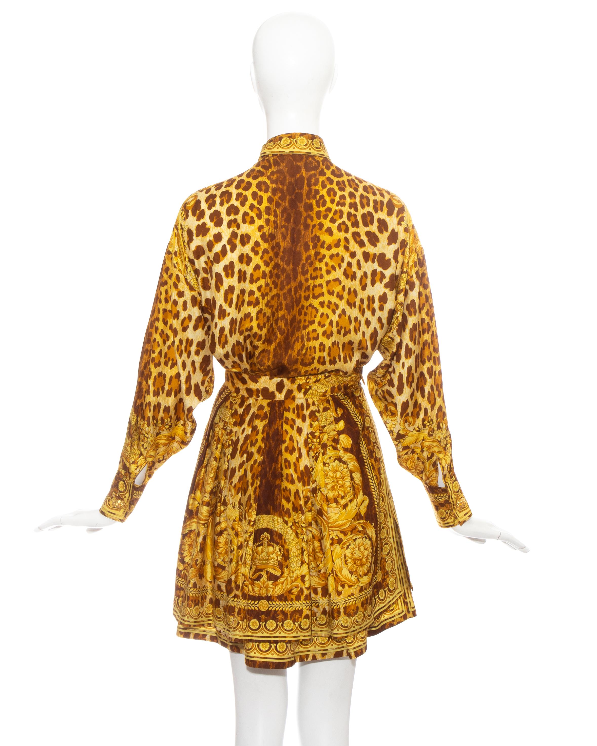 Gianni Versace baroque leopard printed silk blouse and skirt ensemble, ss 1992 1