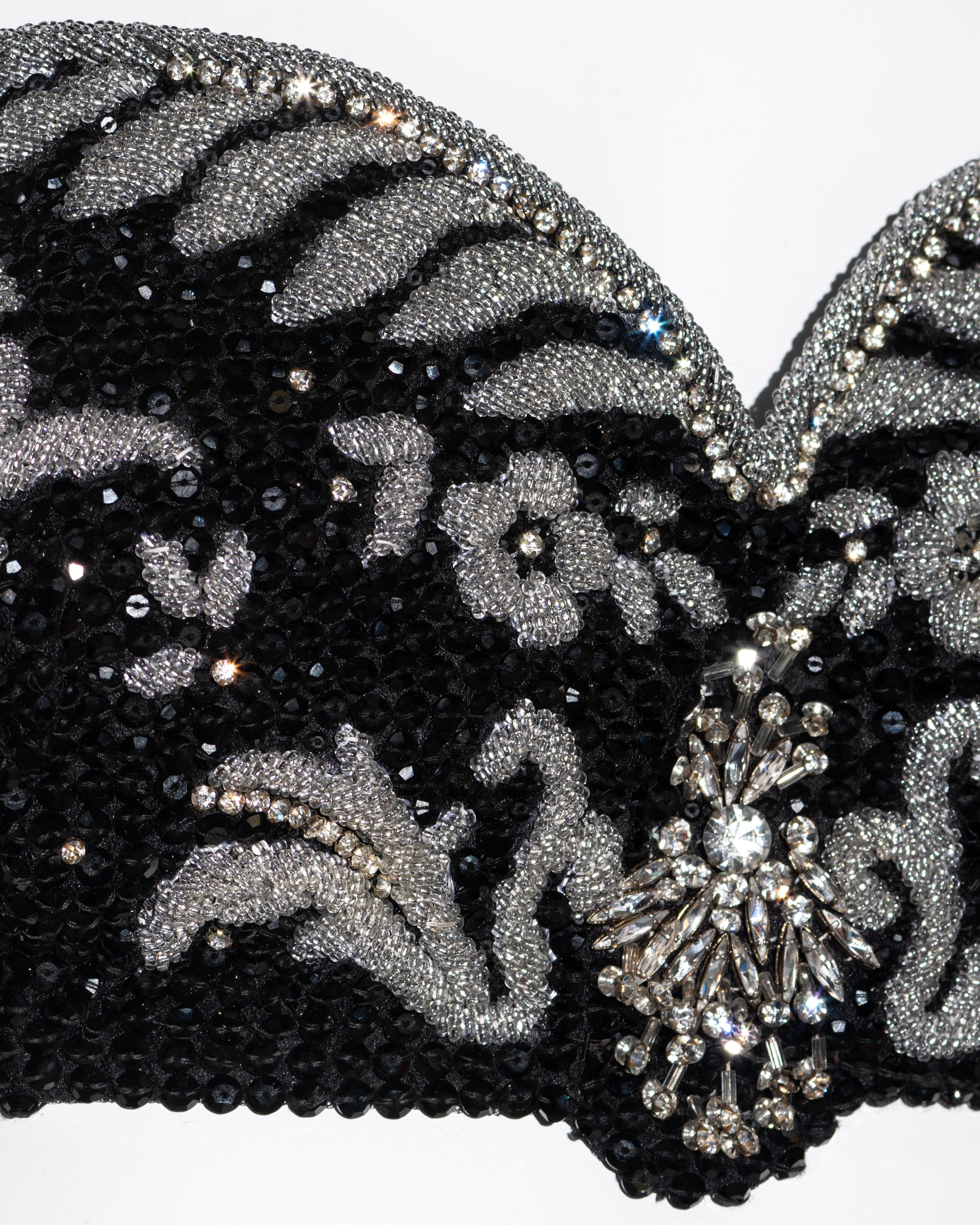 Noir Gianni Versace soutien-gorge corset à col bénitier perlé et orné de cristaux, automne-hiver 1989 en vente