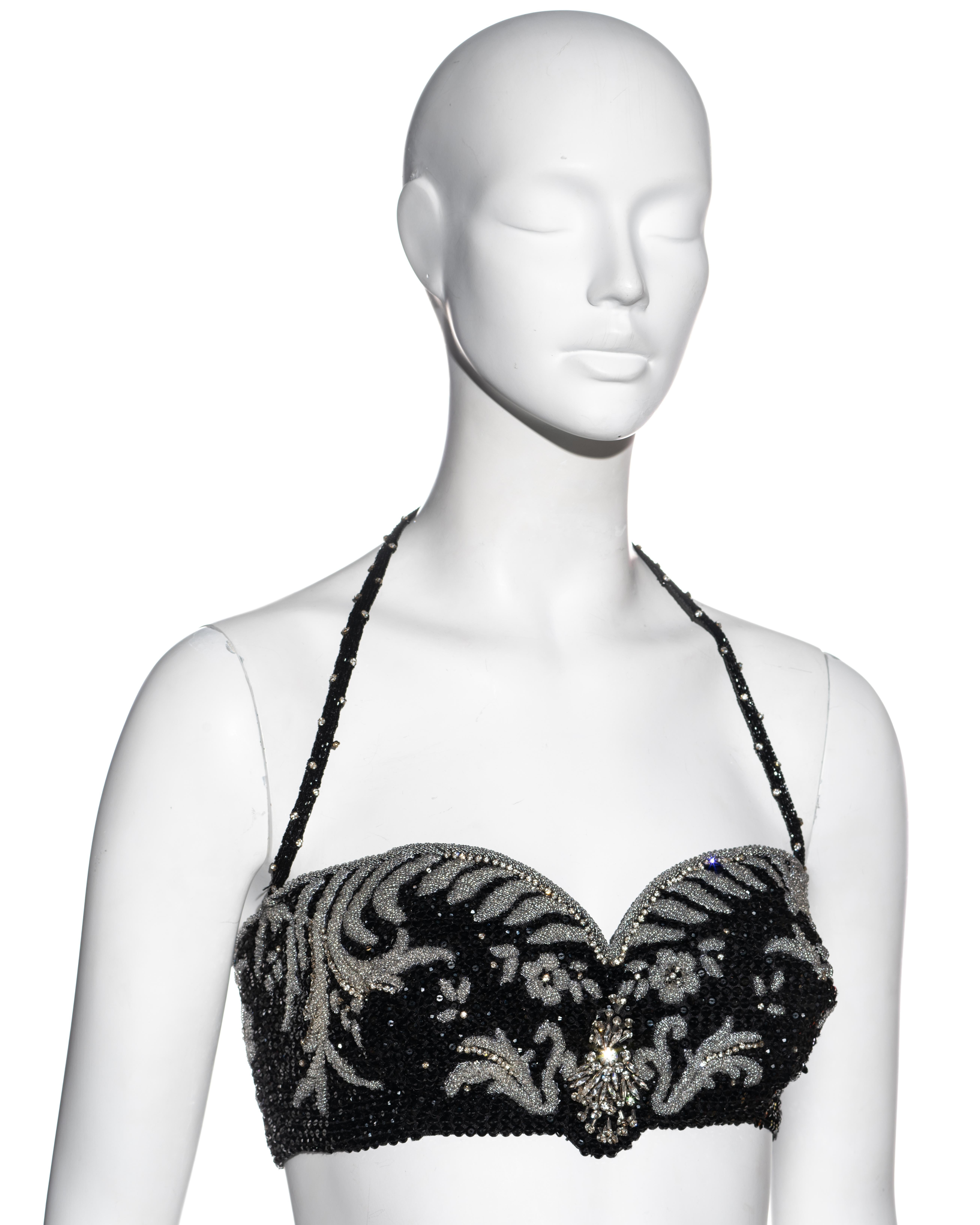 Gianni Versace soutien-gorge corset à col bénitier perlé et orné de cristaux, automne-hiver 1989 Excellent état - En vente à London, GB