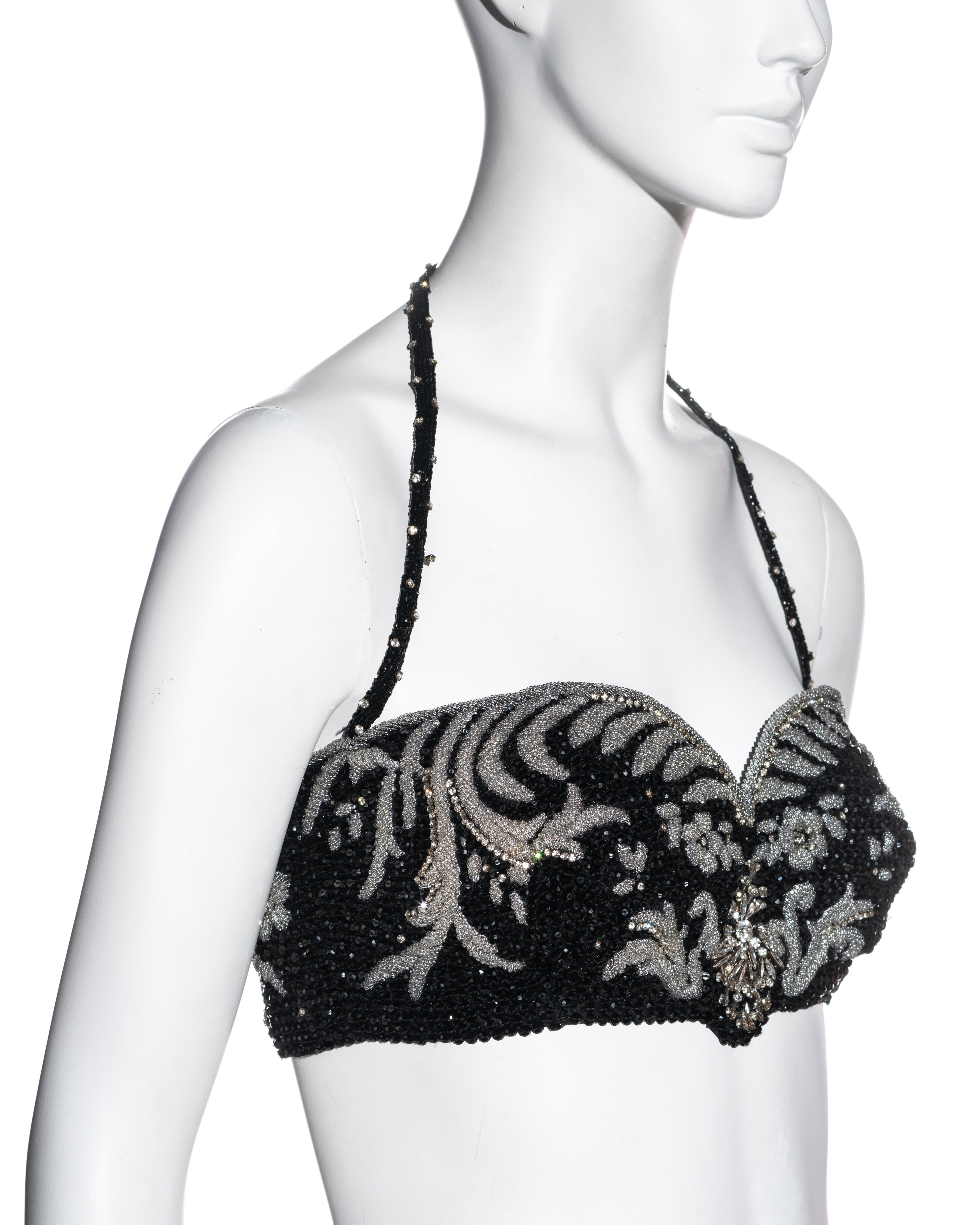 Black Gianni Versace beaded halterneck corset bra with crystal embellishment, fw 1989 For Sale