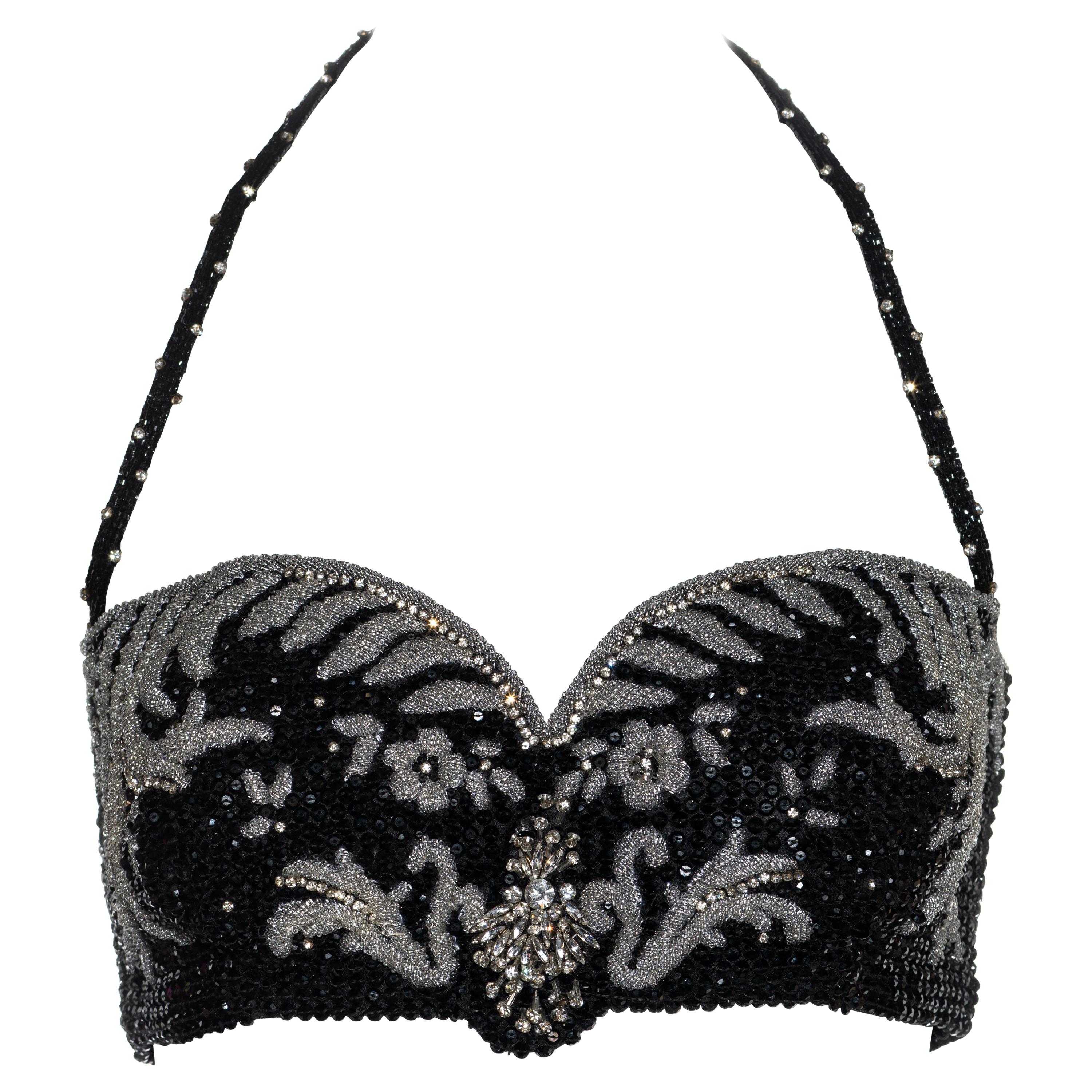 Gianni Versace soutien-gorge corset à col bénitier perlé et orné de cristaux, automne-hiver 1989 en vente