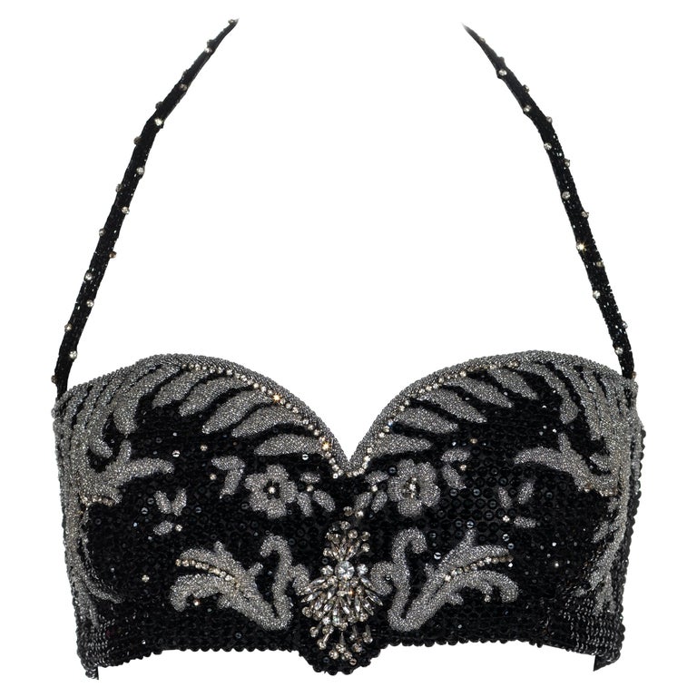 Gianni Versace beaded halterneck corset bra with crystal