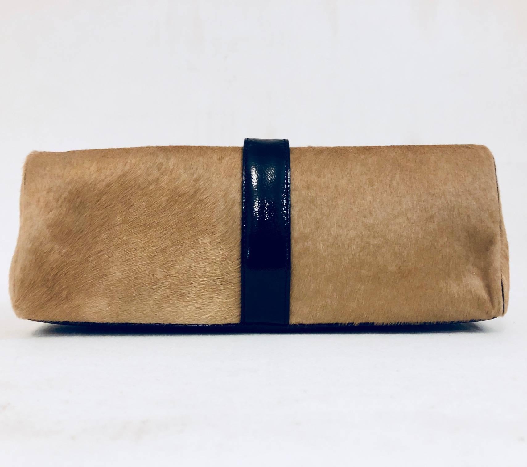 Brown Gianni Versace Beige and Black Pony Hair Clutch  For Sale