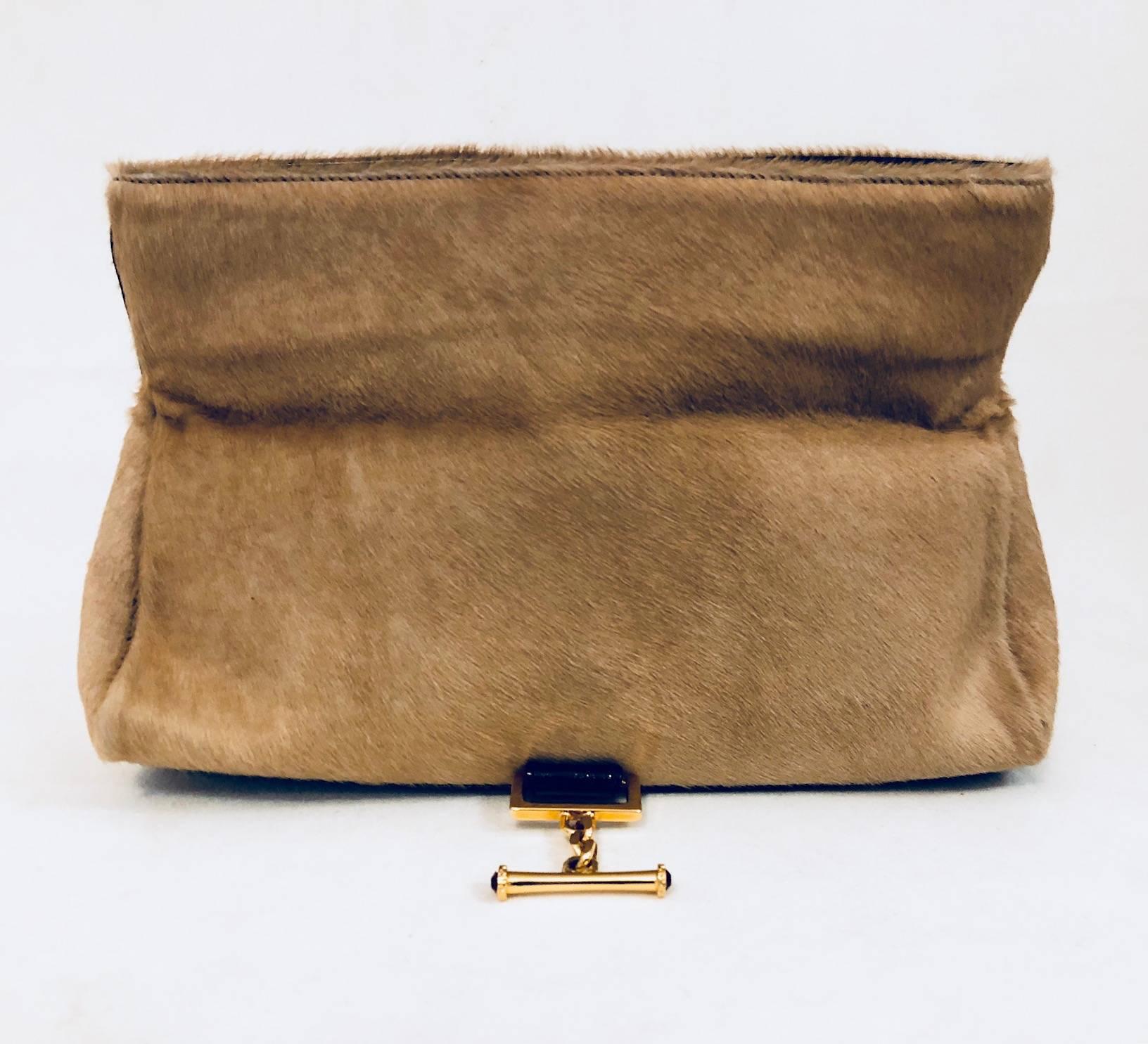 Gianni Versace Beige and Black Pony Hair Clutch  In Excellent Condition For Sale In Palm Beach, FL