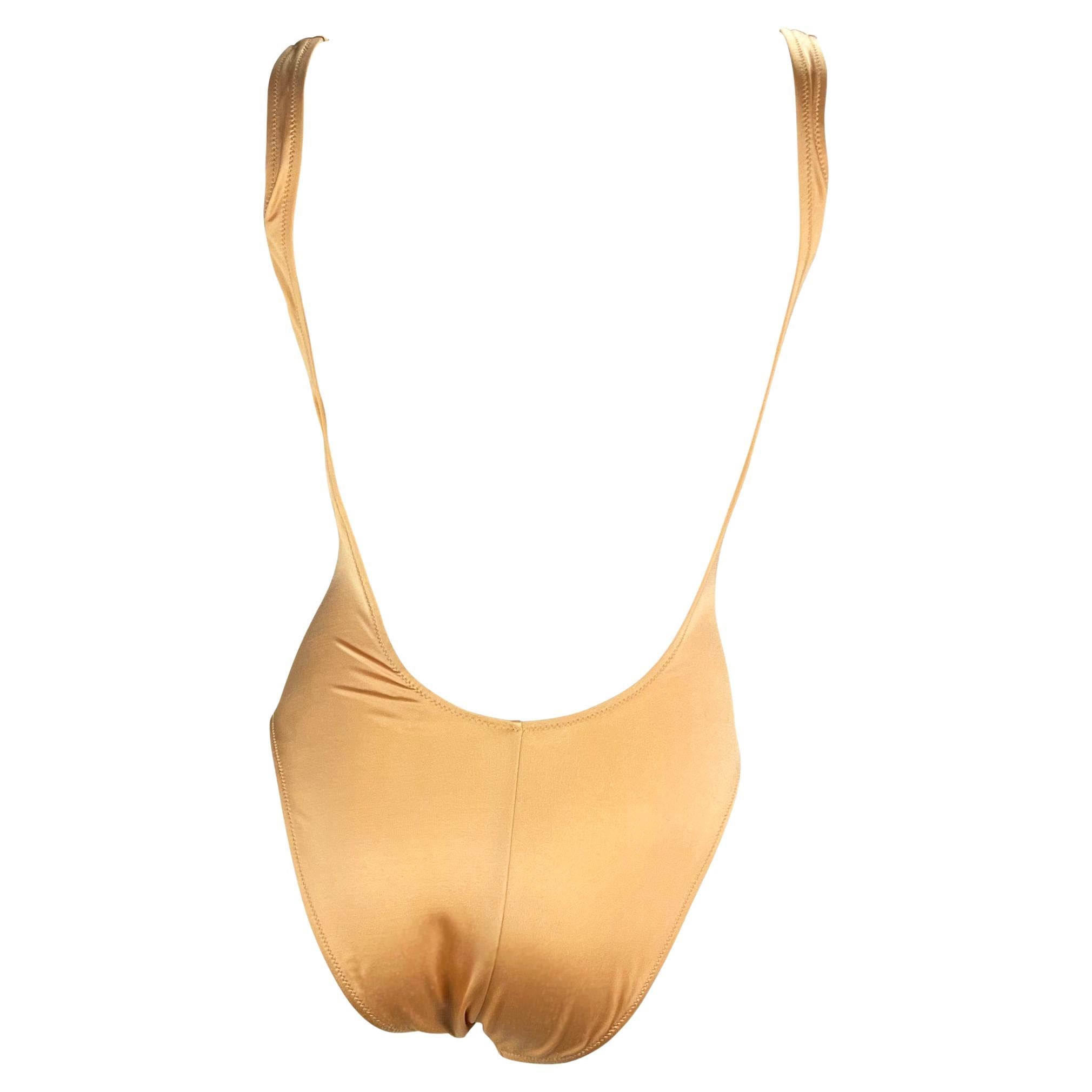 Traje de baño de una pieza Gianni Versace Beige Bronce Brillante Medusa Bordada en Bueno Estado en West Hollywood, CA