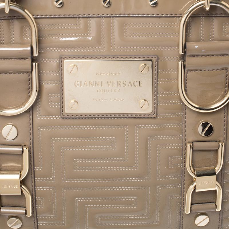Gianni Versace Beige Patent Leather Snap Out Of It Tote 1