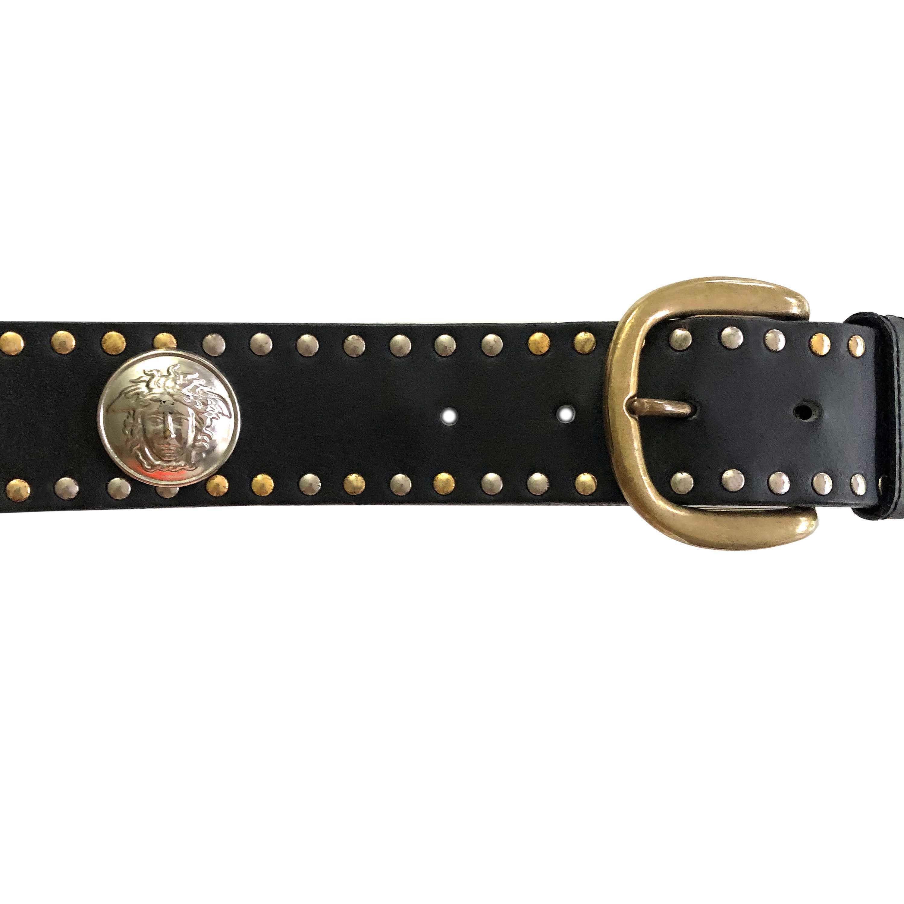 Black Gianni Versace Belt Bag - 1990s Vintage - Silver & Brass ‘Medusa Head' Studs For Sale