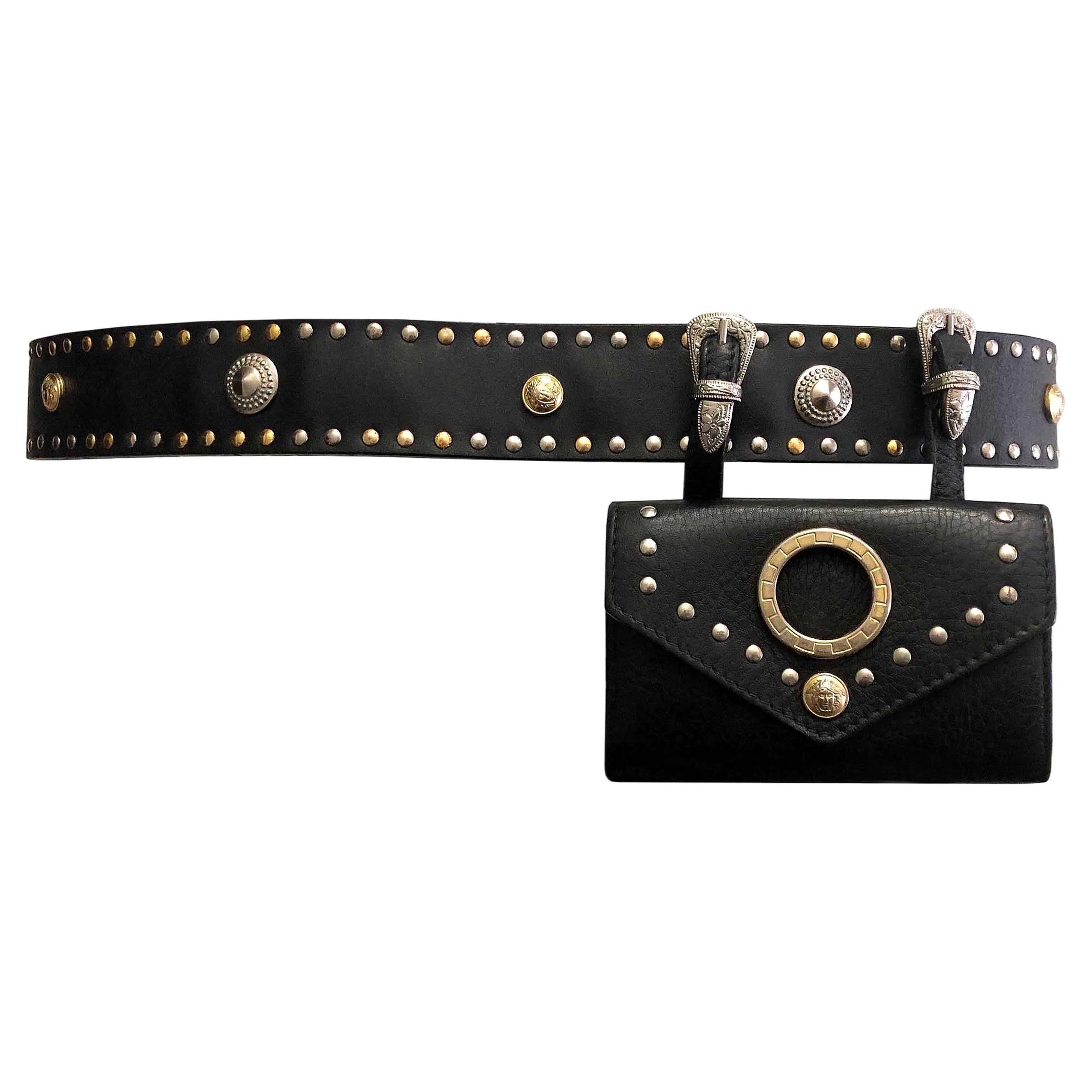 Gianni Versace Belt Bag - 1990 Vintage - Silver & Brass 'Medusa Head' Studs