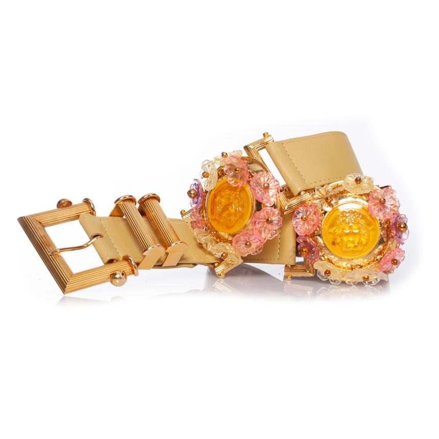 Brown Gianni Versace, belt with floral medusa applications For Sale