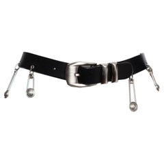 Gianni versace, belt with silver safety pins
