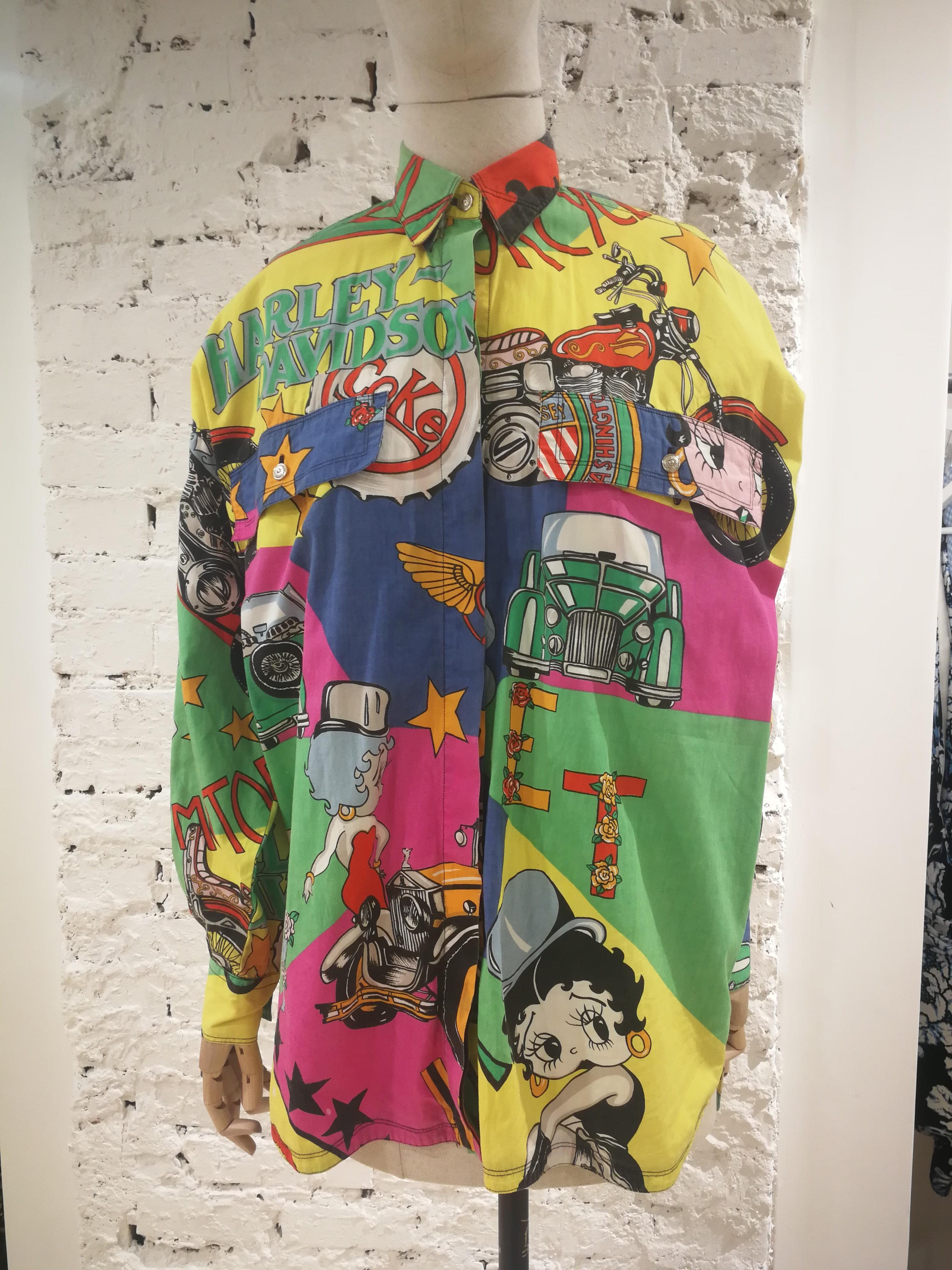 Gianni Versace Betty Boop Harley print Shirt
Iconic and rare cotton Versace Shirt 
Totally made in italy 