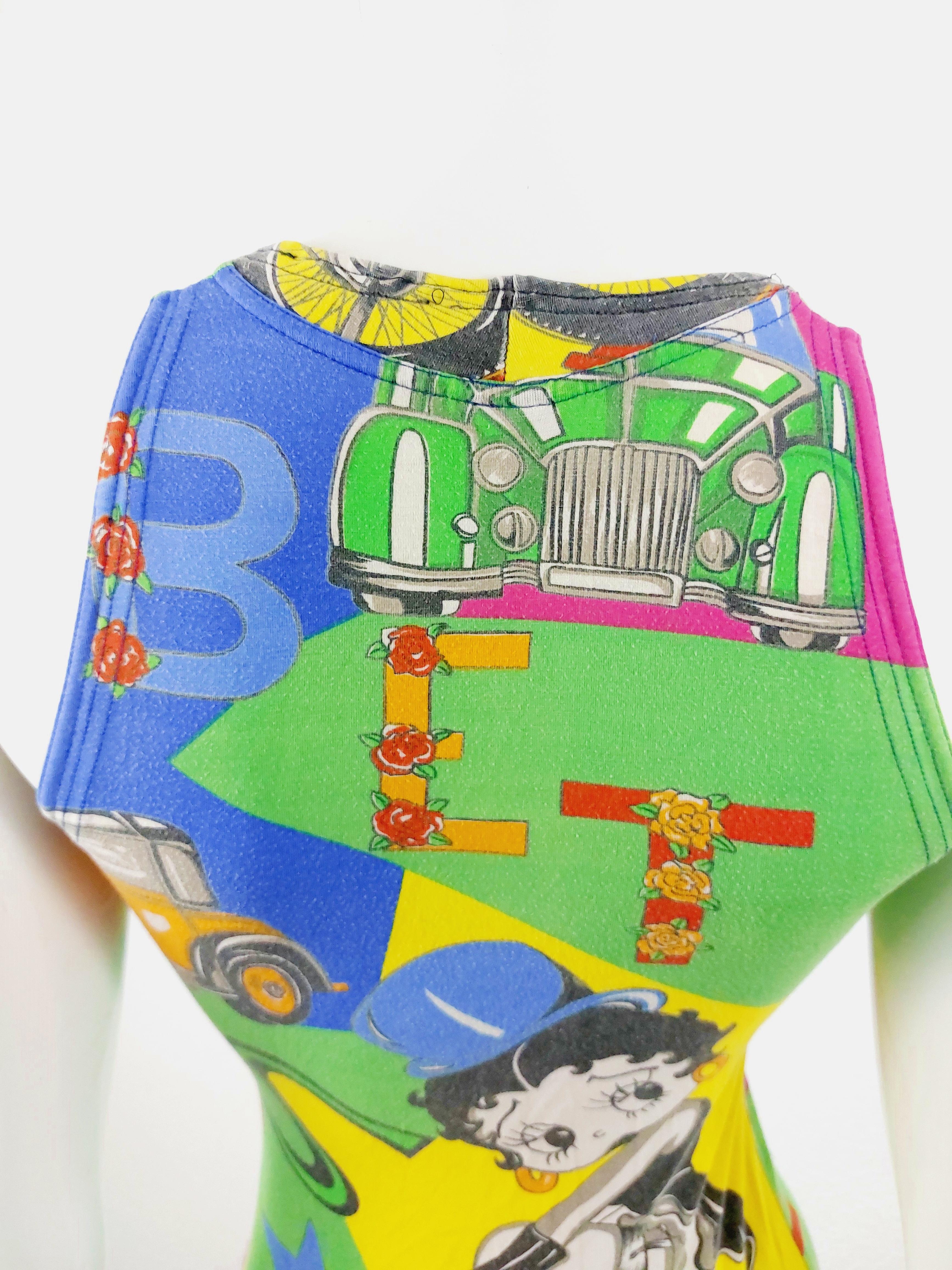 Gianni Versace  Betty Boop Pop Art Rolls Royce Cartoon Kourtney Kardashian Dress In Good Condition For Sale In PARIS, FR