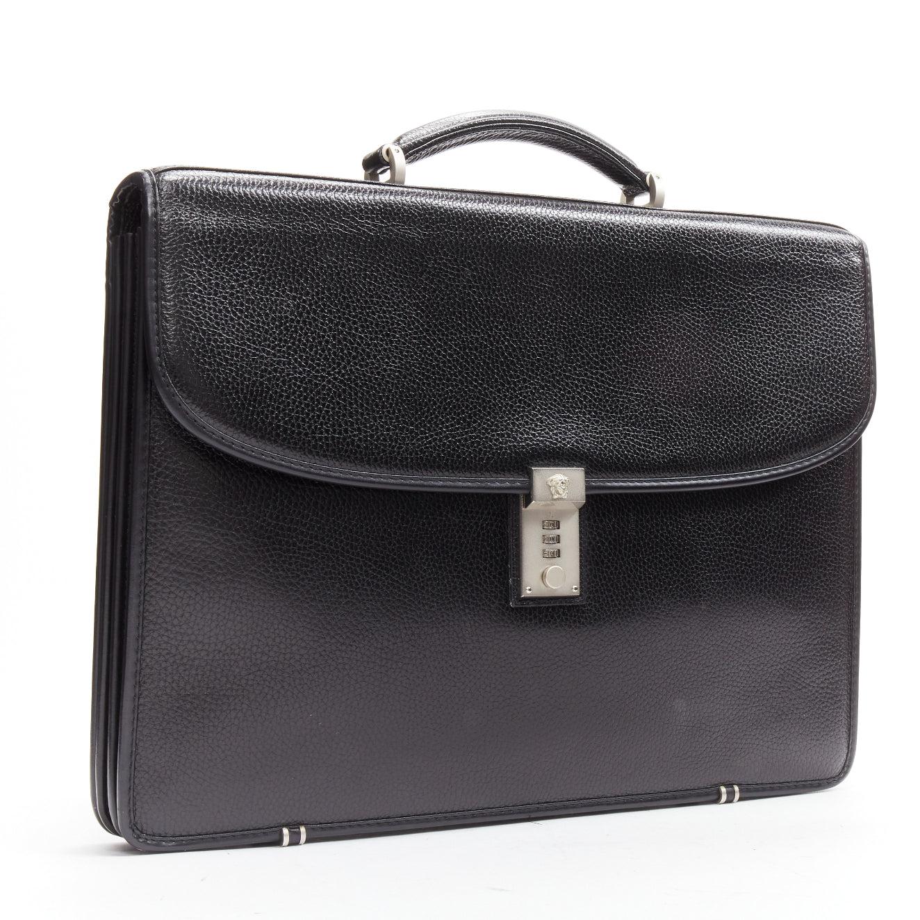 GIANNI VERSACE Bintage black grain leather Medusa number lock briefcase bag In Good Condition In Hong Kong, NT
