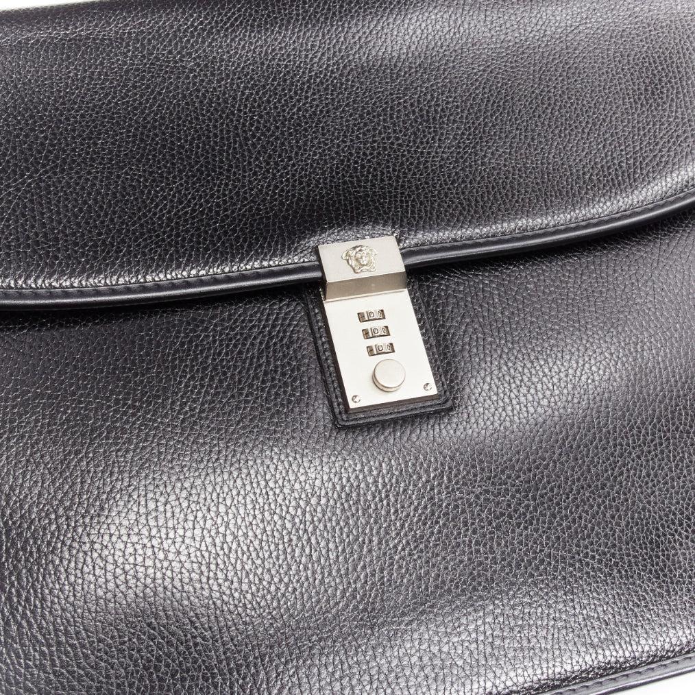 GIANNI VERSACE Bintage black grain leather Medusa number lock briefcase bag 3