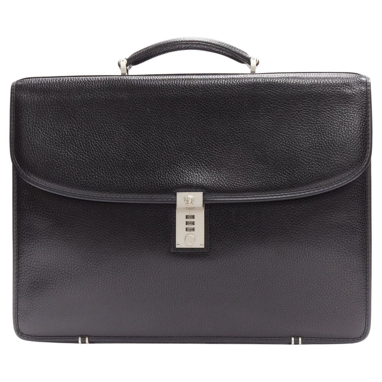 GIANNI VERSACE Bintage black grain leather Medusa number lock briefcase bag