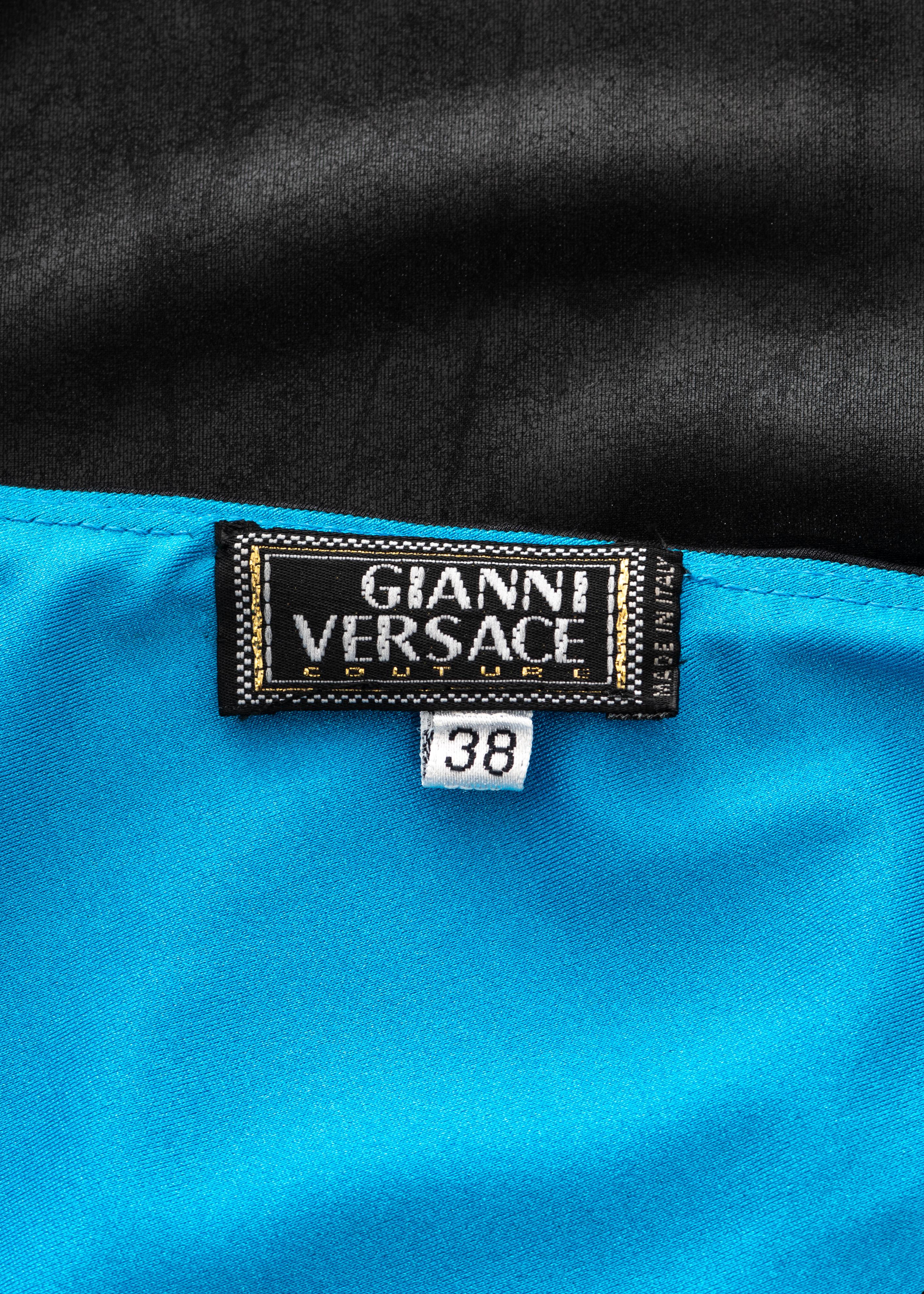Gianni Versace black and electric blue strapless maxi dress, ss 1998 3