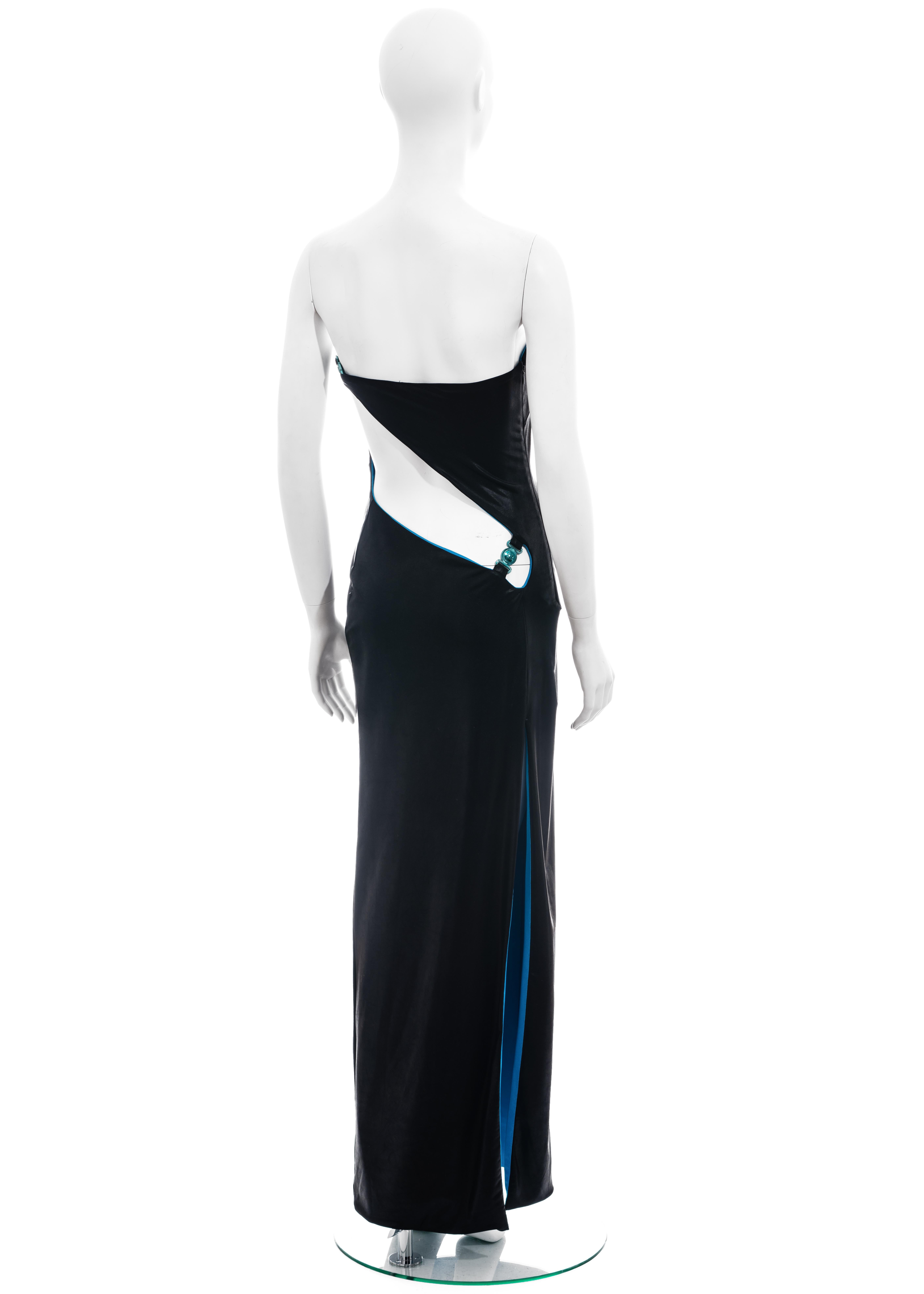 Women's Gianni Versace black and electric blue strapless maxi dress, ss 1998