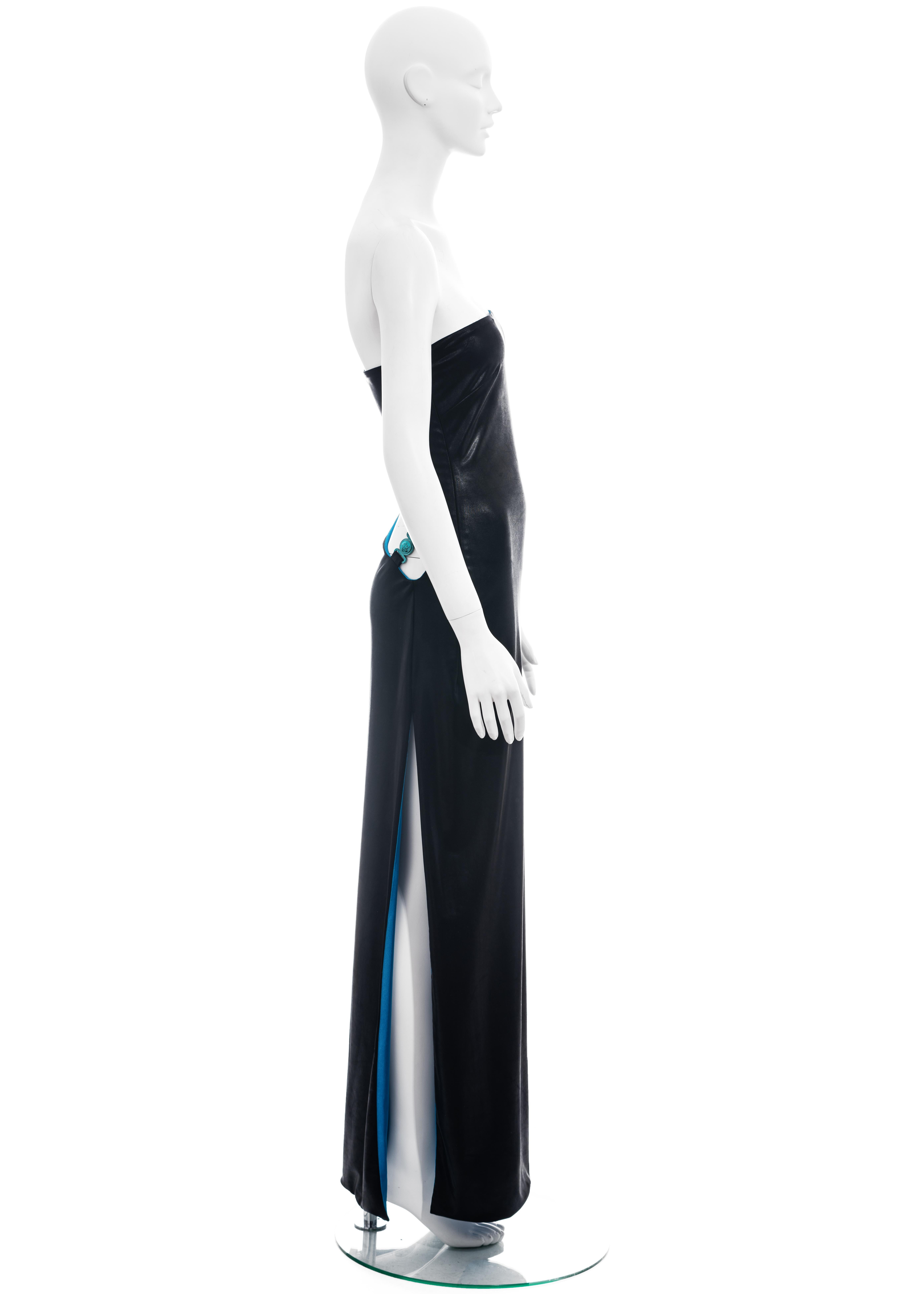 Gianni Versace black and electric blue strapless maxi dress, ss 1998 1