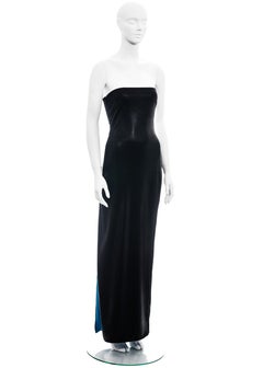 Gianni Versace black and electric blue strapless maxi dress, ss 1998