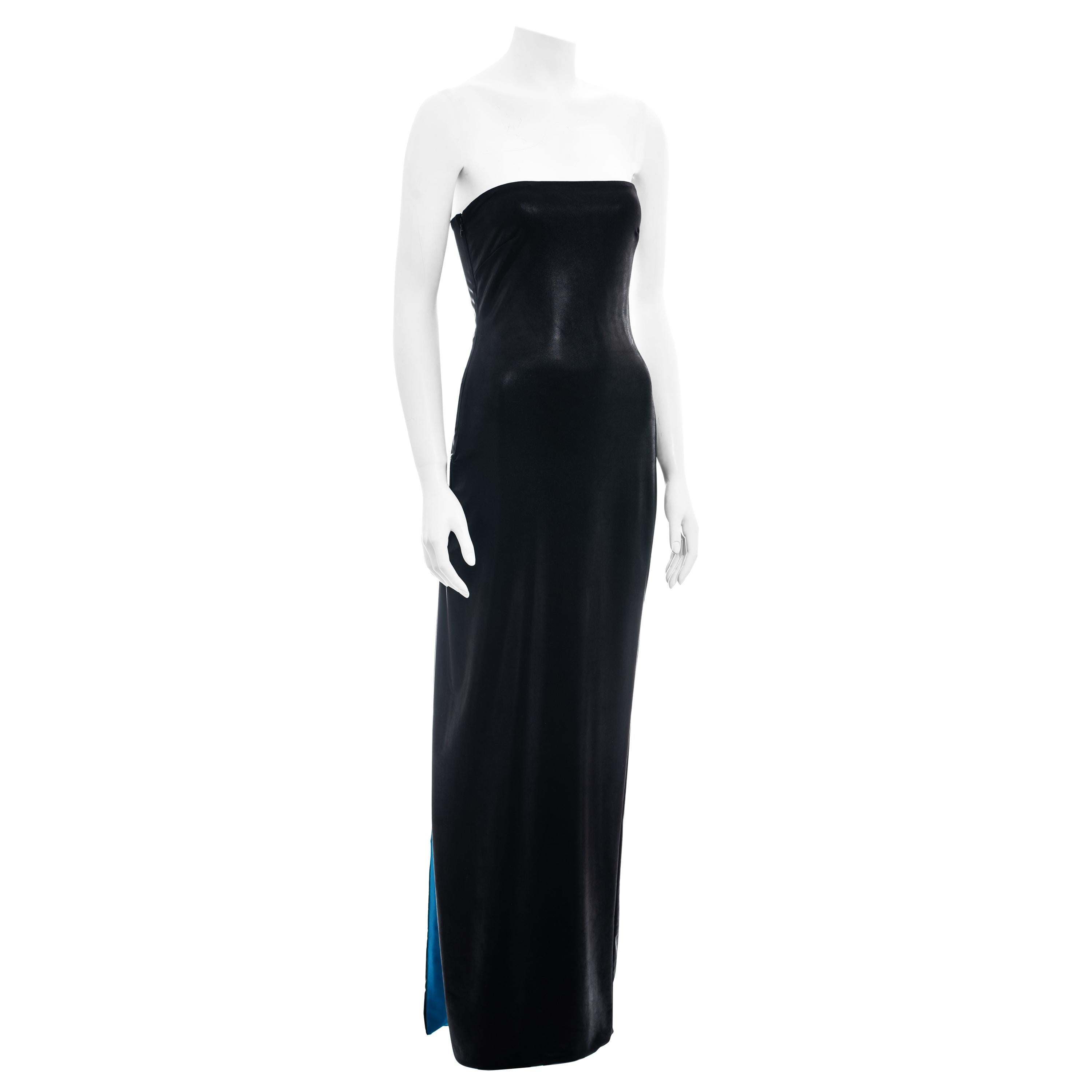 Gianni Versace black and electric blue strapless maxi dress, ss 1998