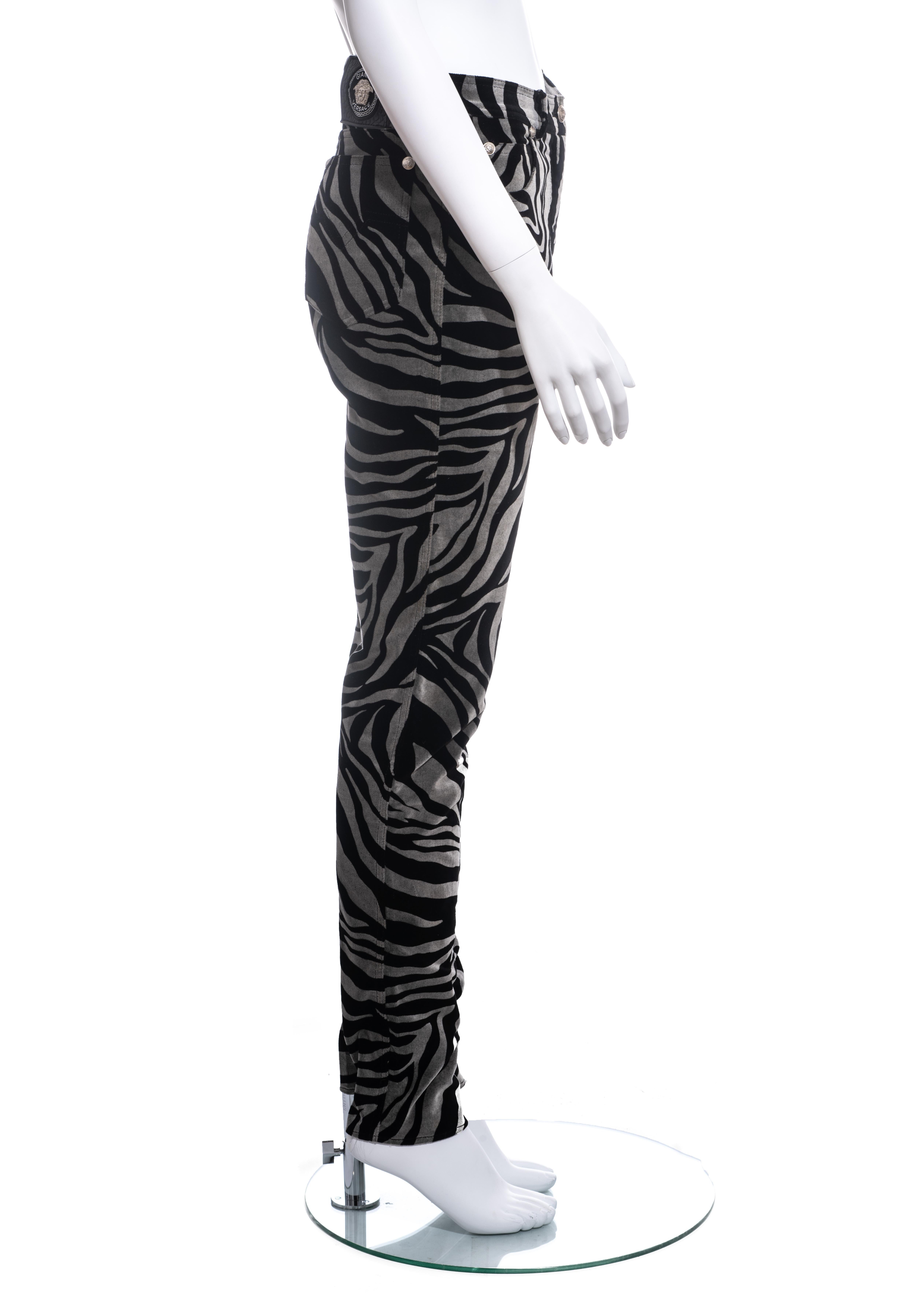 Gianni Versace black and grey velvet zebra print pants, ss 1992 In Excellent Condition In London, GB