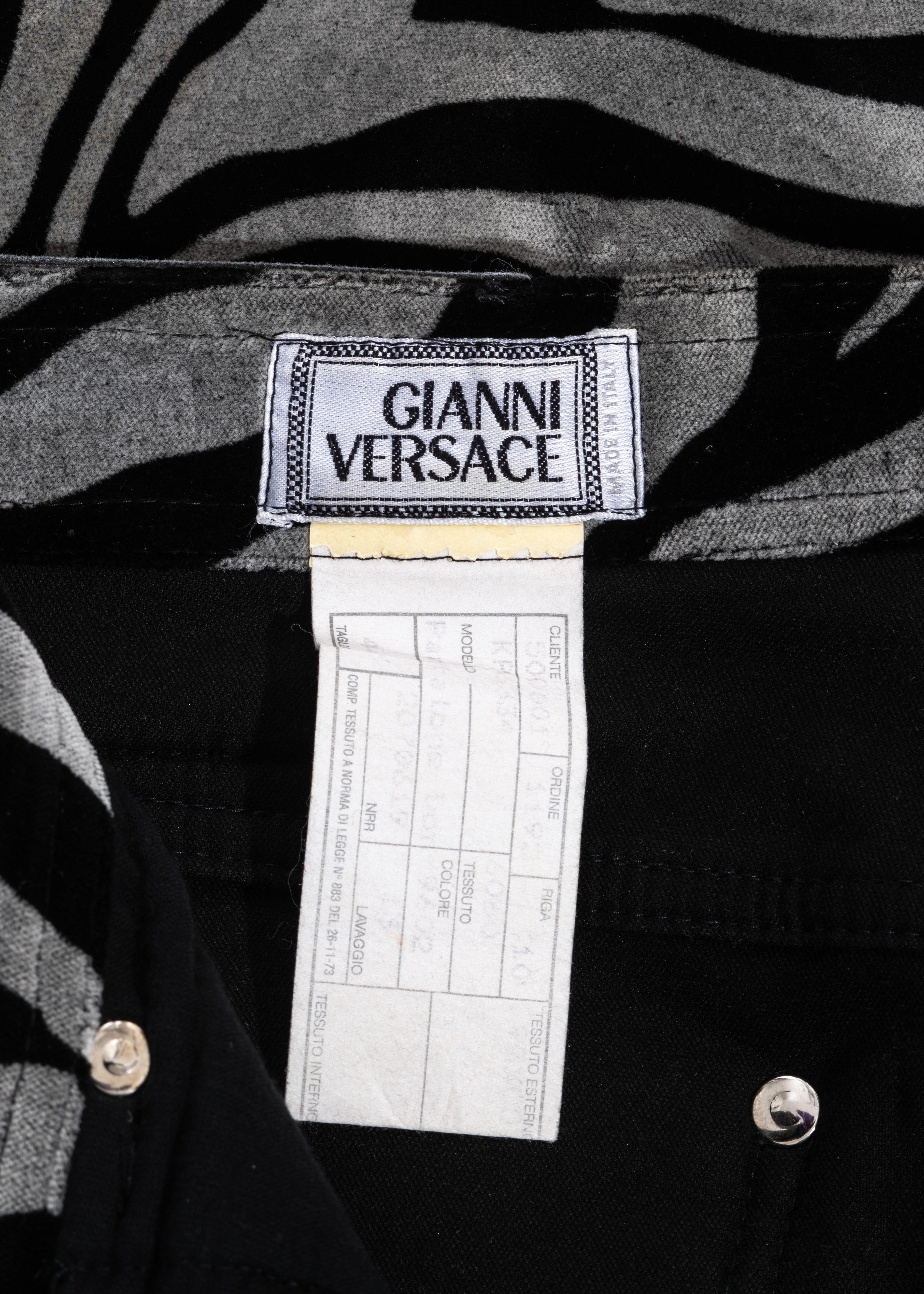 Gianni Versace black and grey velvet zebra print pants, ss 1992 2