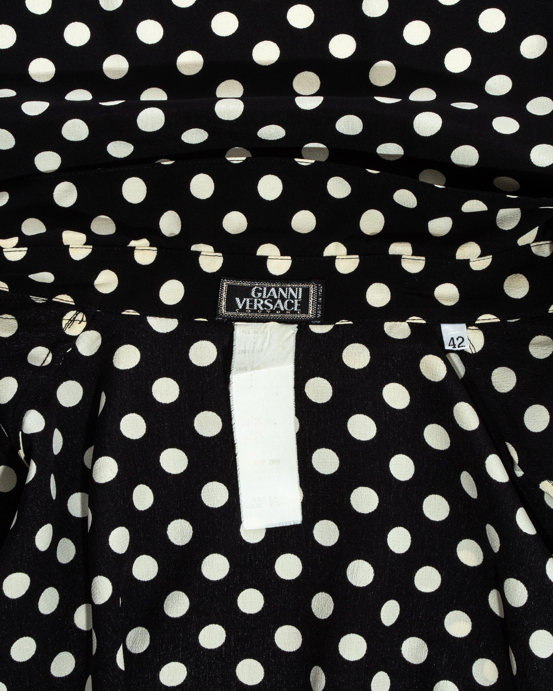 Gianni Versace black and white polkadot silk ruffled shirt dress, ss 1993 5