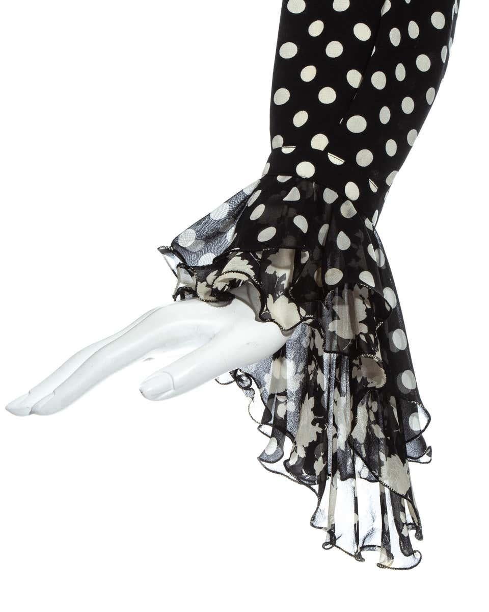 Gianni Versace black and white polkadot silk ruffled shirt dress, ss 1993 In Excellent Condition For Sale In London, GB
