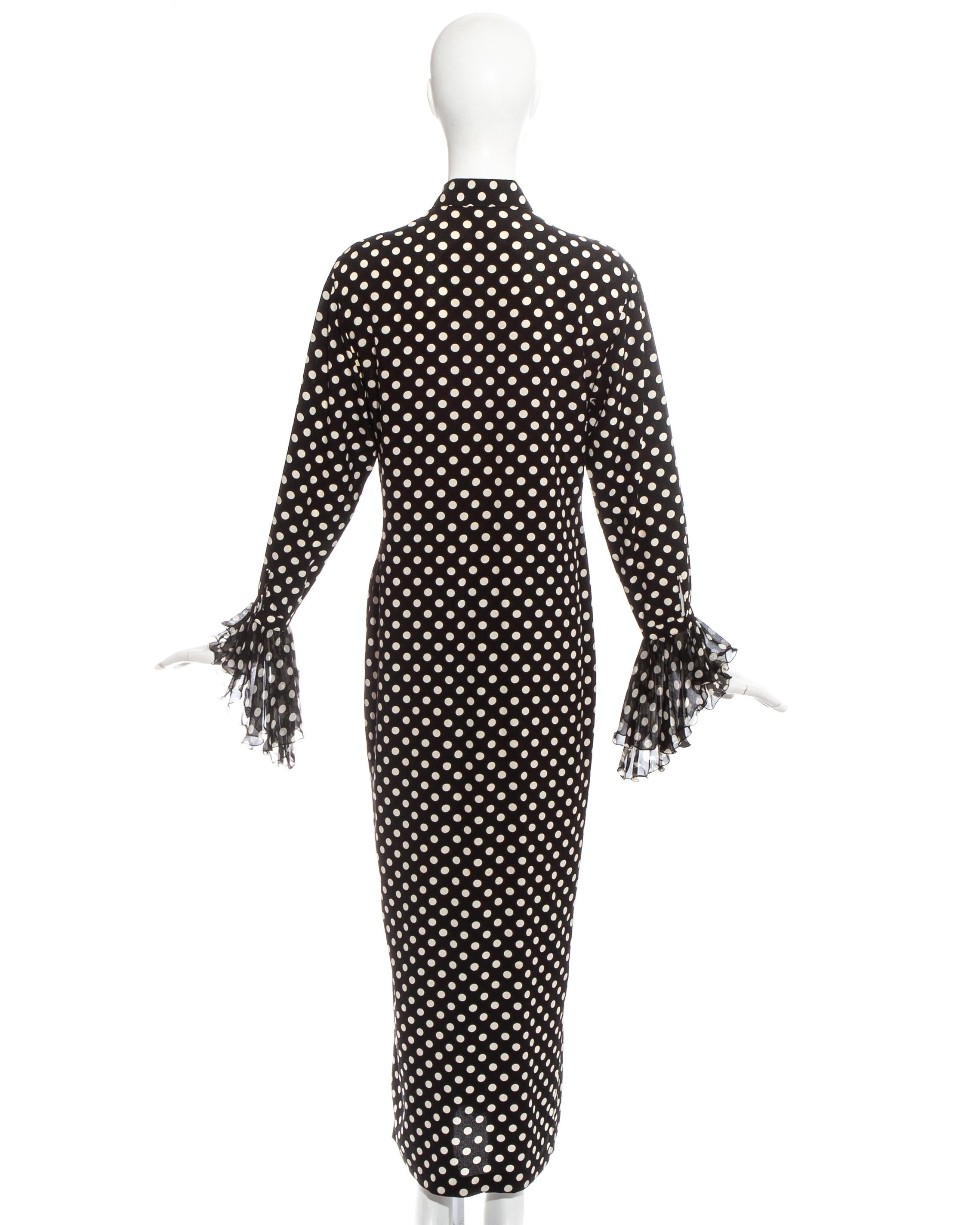 Gianni Versace black and white polkadot silk ruffled shirt dress, ss 1993 4