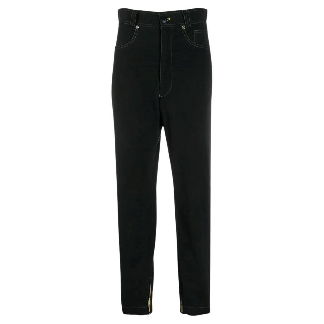 Gianni Versace black cotton 80s high waist trousers For Sale