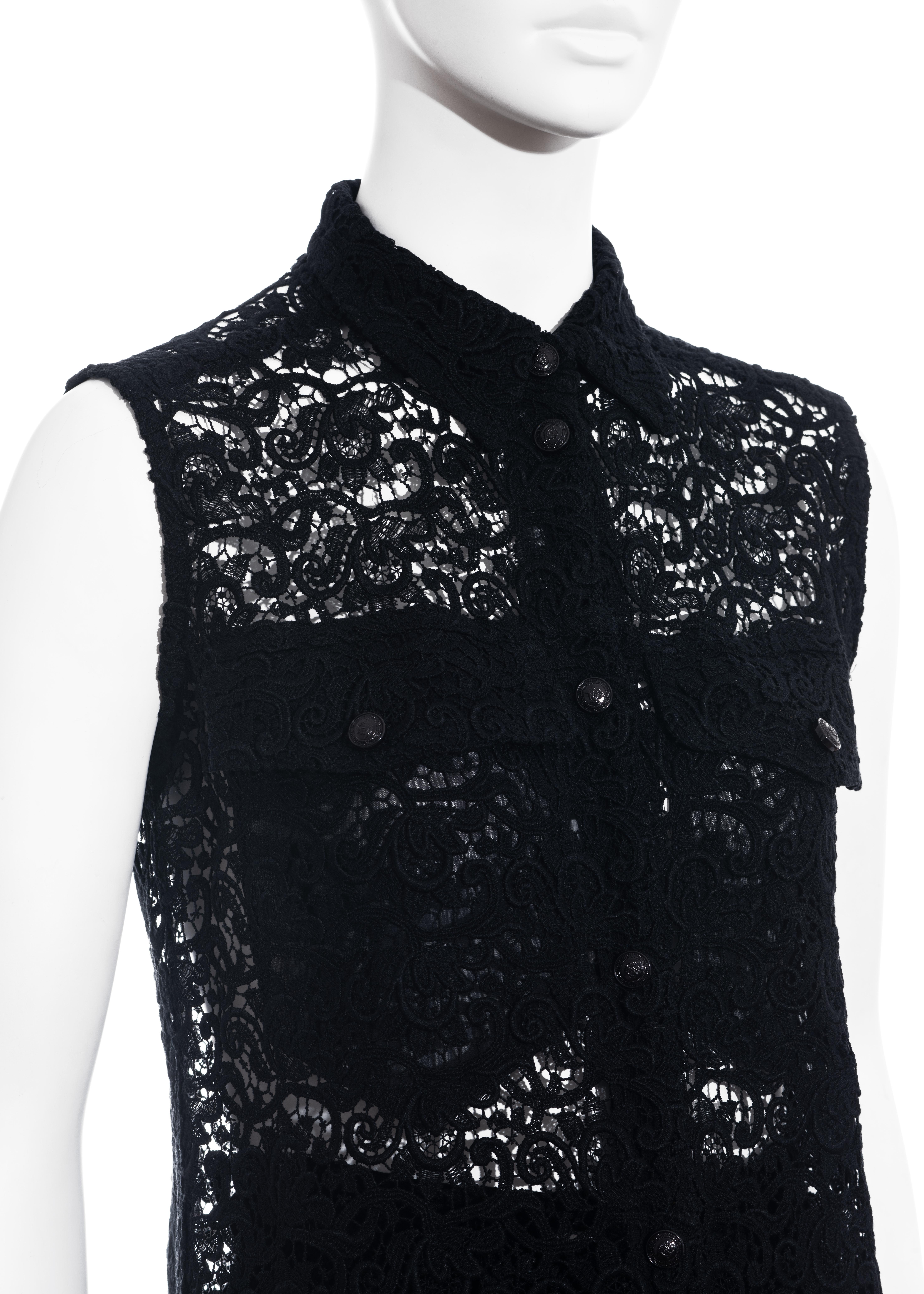 Costume pantalon en dentelle de coton noir de Gianni Versace, P/E 1994 Excellent état - En vente à London, GB