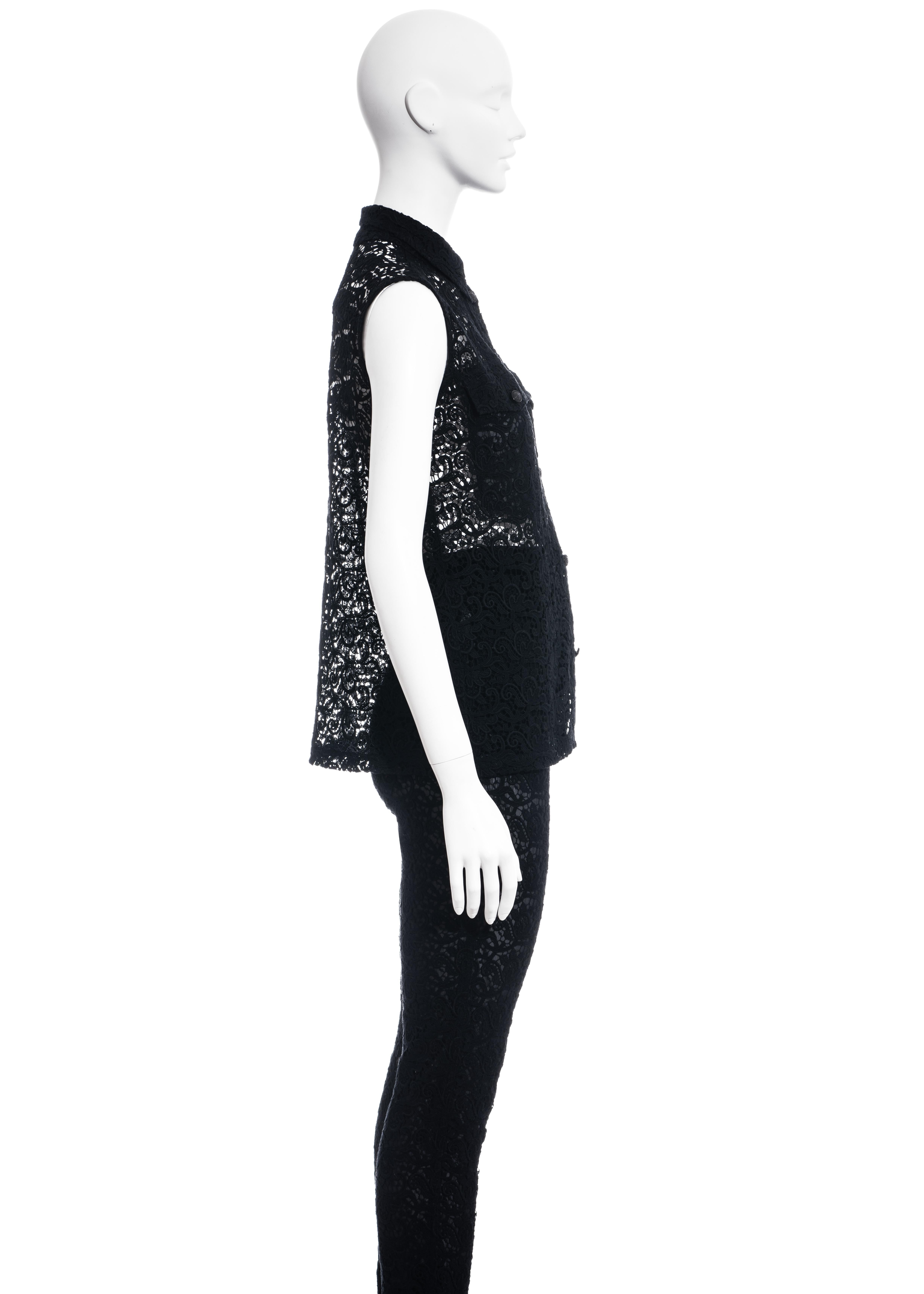 Costume pantalon en dentelle de coton noir de Gianni Versace, P/E 1994 Pour femmes en vente