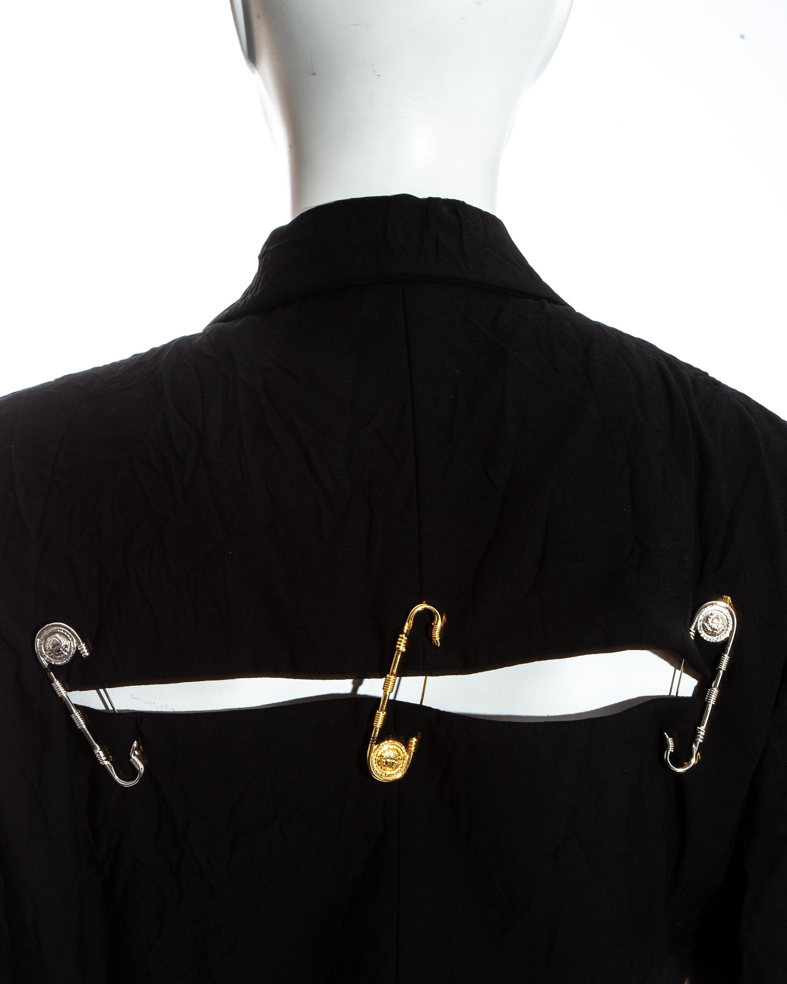 Gianni Versace black crinkled safety pin skirt suit, ss 1994 For Sale 2