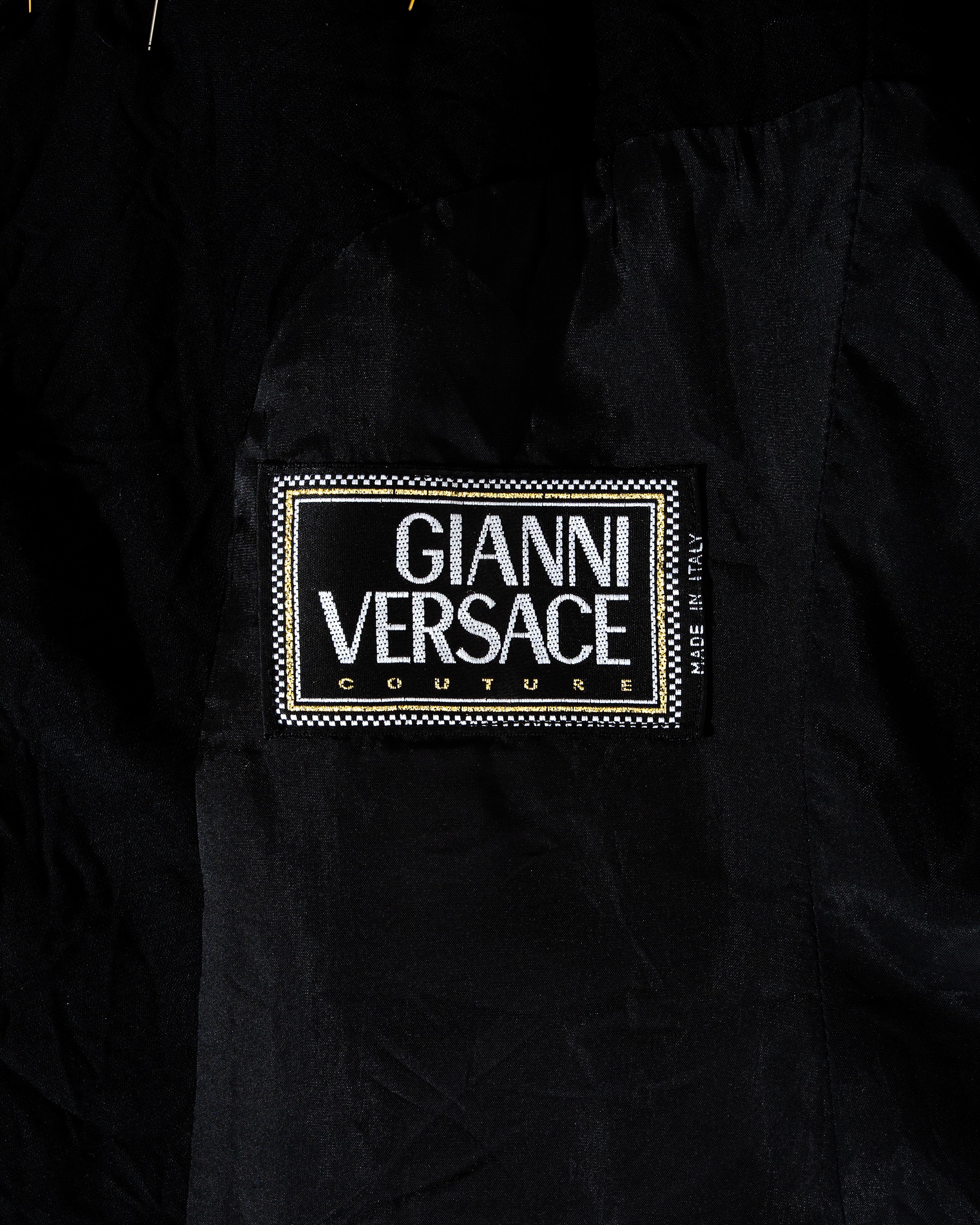 Gianni Versace black crinkled safety pin skirt suit, ss 1994 For Sale 5