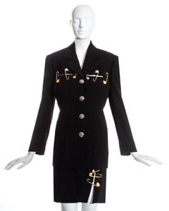Gianni Versace black crinkled safety pin skirt suit, ss 1994