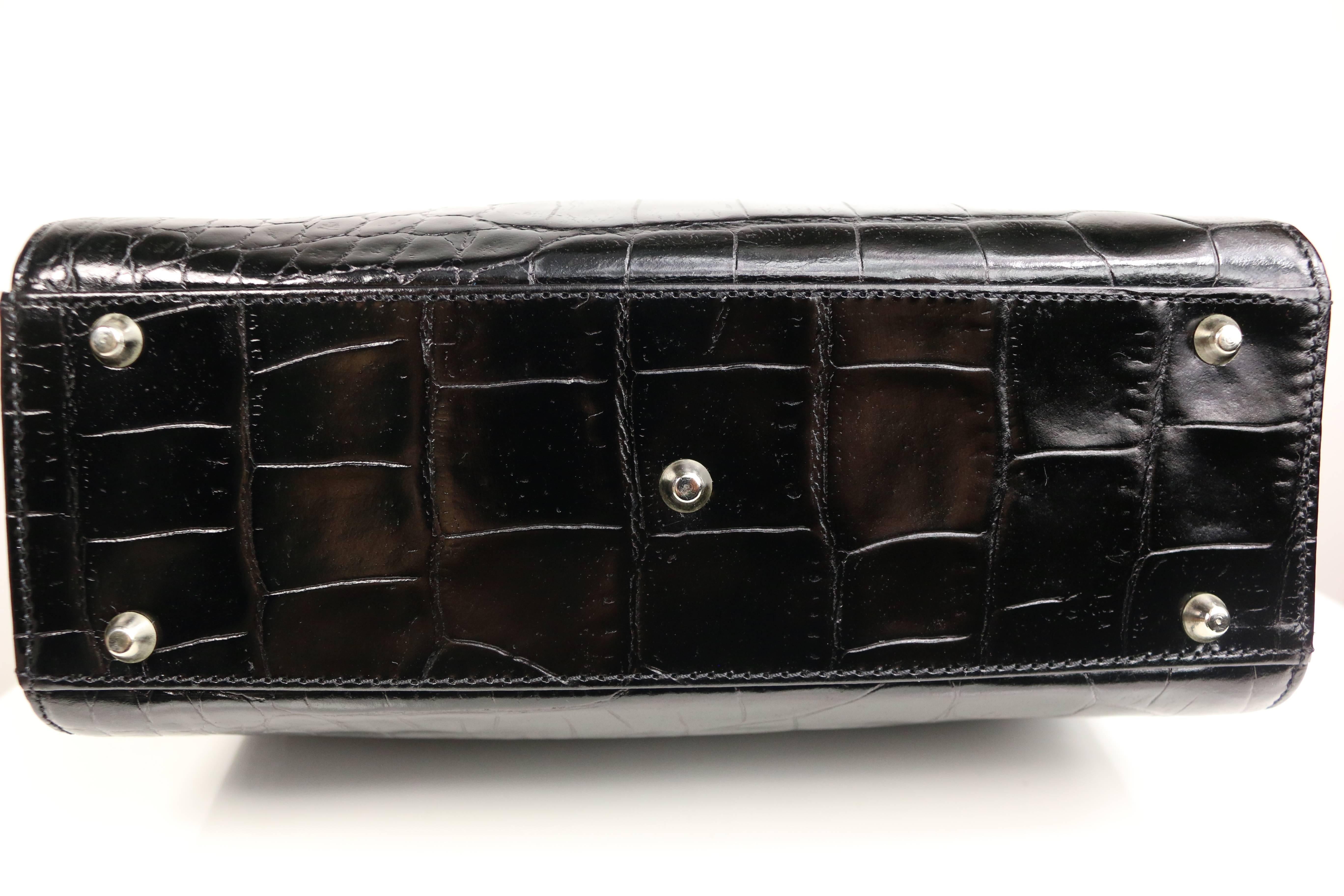 Gianni Versace Black Croc Leather flap Shoulder Bag For Sale 2