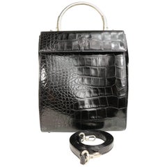 Gianni Versace Black Croc Leather flap Shoulder Bag