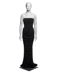 Gianni Versace - Abito da sera nero con drappeggio e corsetto senza spalline, SS 2001